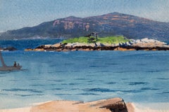 19° secolo 1925 California Coast Marin Paesaggio Acquerello, Rocce e Onde