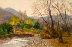 Pittura ad olio del 1890 con paesaggio autunnale di montagna tradizionale di Clear Creek, Colorado