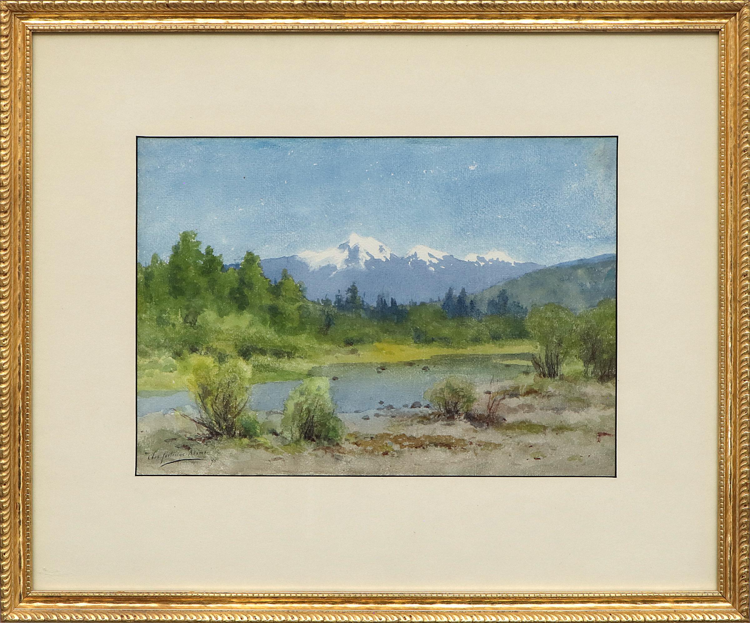 Colorado Mountain Landscape with River, 1890s Watercolor Painting For Sale 8