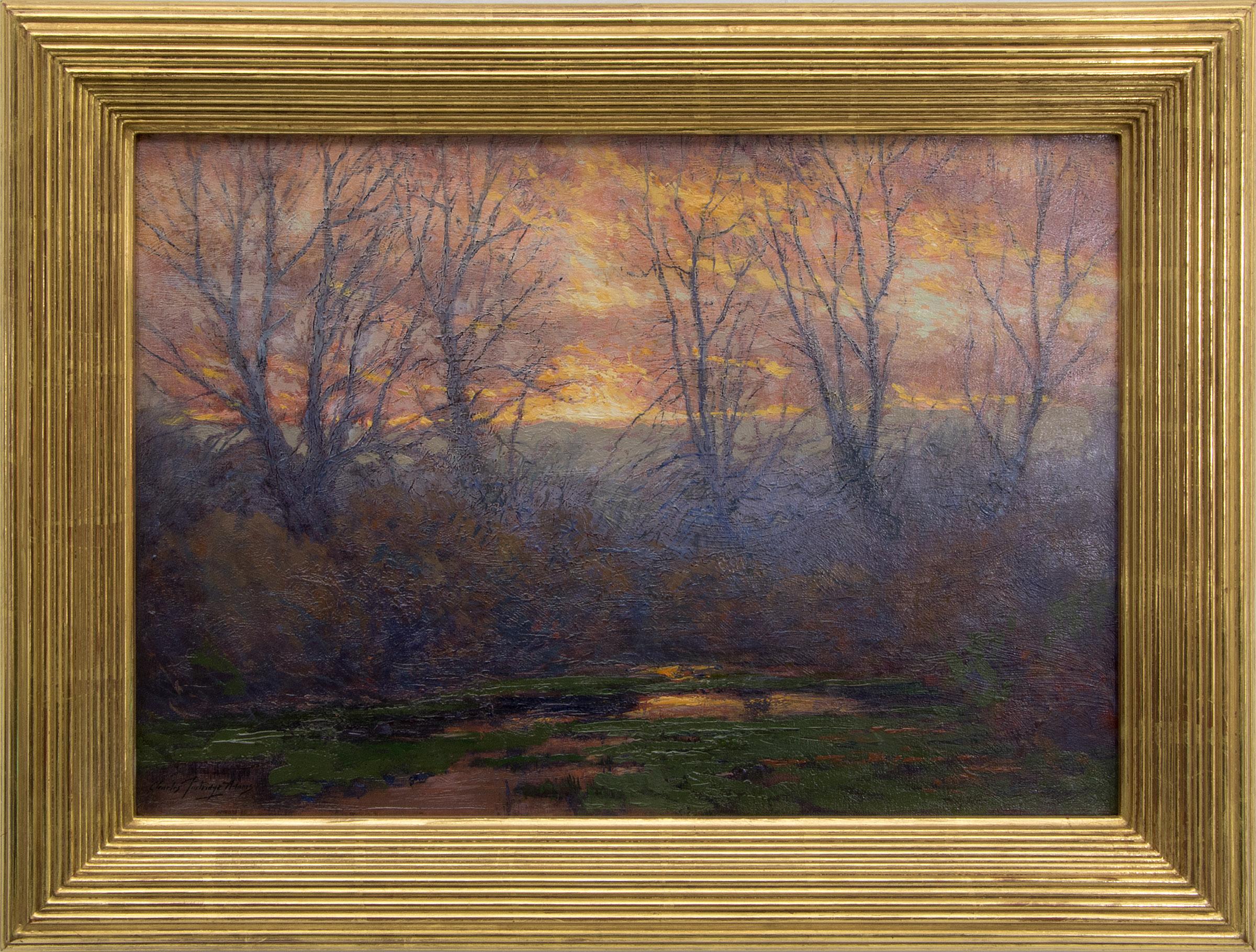 Charles Partridge Adams Landscape Painting – Dunstiger Herbstsonnenuntergang (Nähe Denver Colorado)