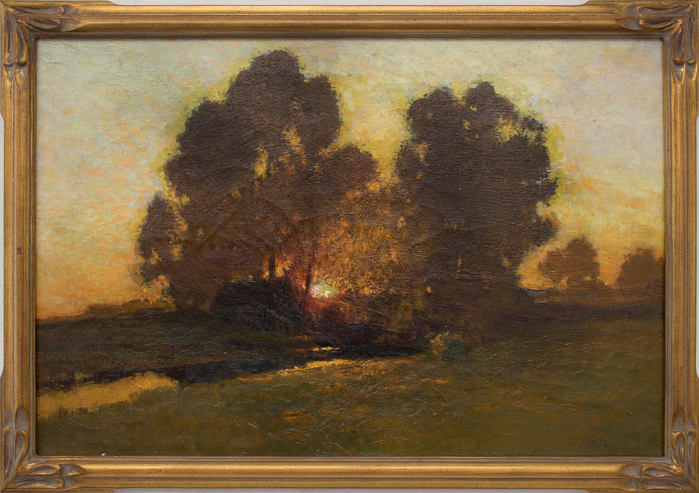 Impressionistisches Ölgemälde - Sonnenuntergang über Colorado Front Range Landschaft (Amerikanischer Impressionismus), Painting, von Charles Partridge Adams
