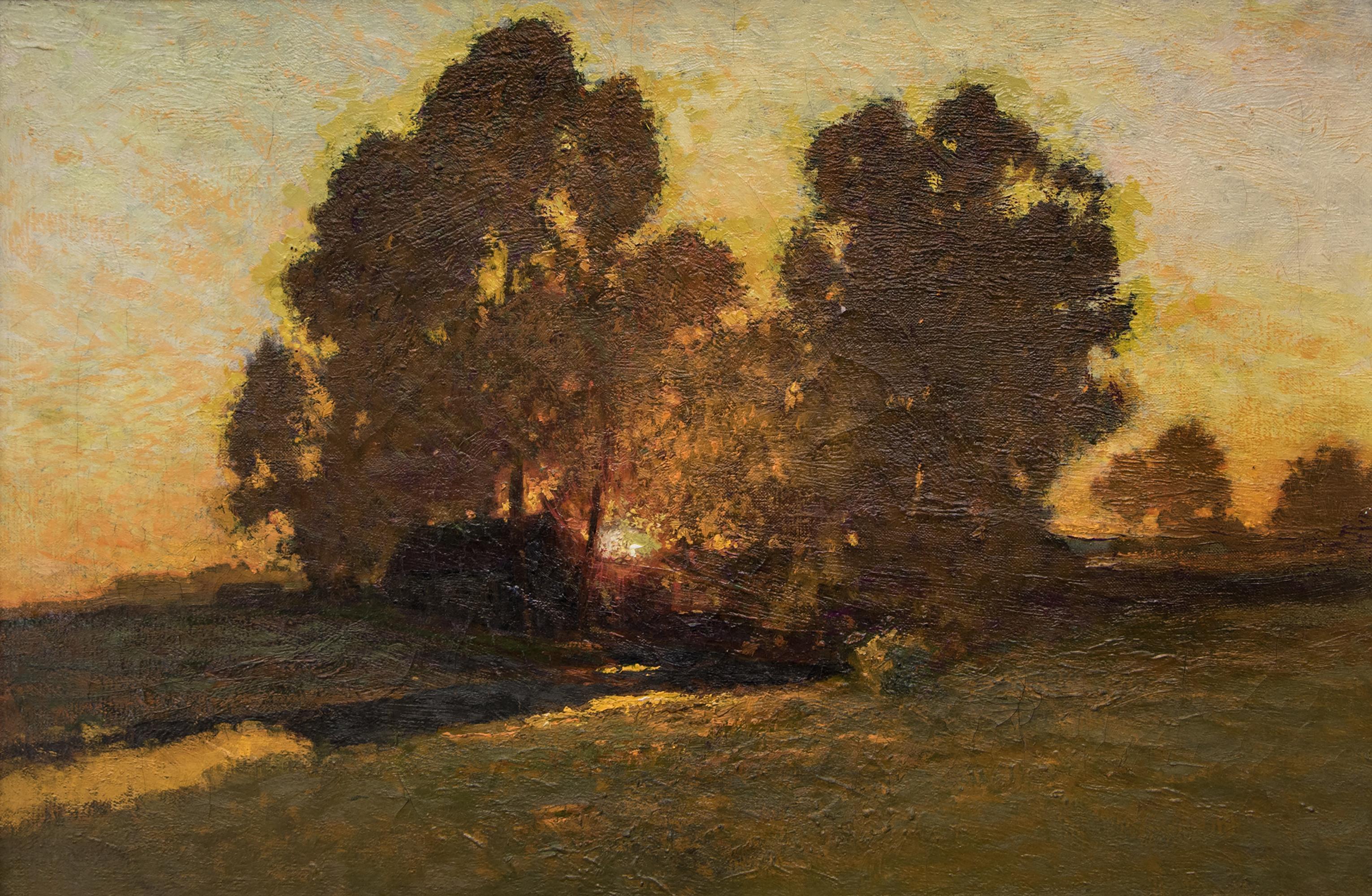 Impressionistisches Ölgemälde - Sonnenuntergang über Colorado Front Range Landschaft