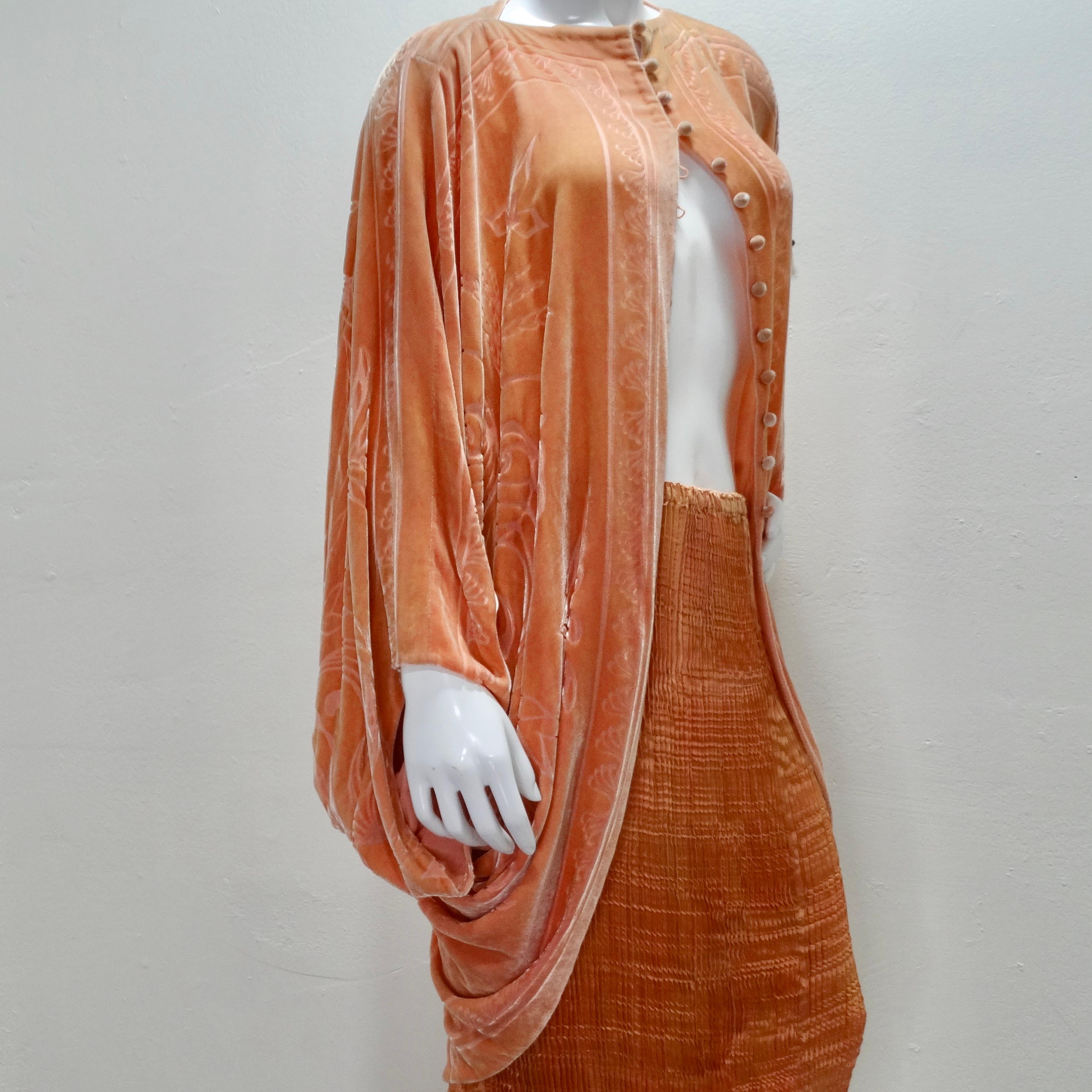 Charles Patricia Lester 1970s Fortuny Style Burnt Velvet Pleated Top & Skirt Set 2