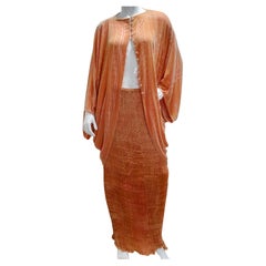 Vintage Charles Patricia Lester 1970s Fortuny Style Burnt Velvet Pleated Top & Skirt Set