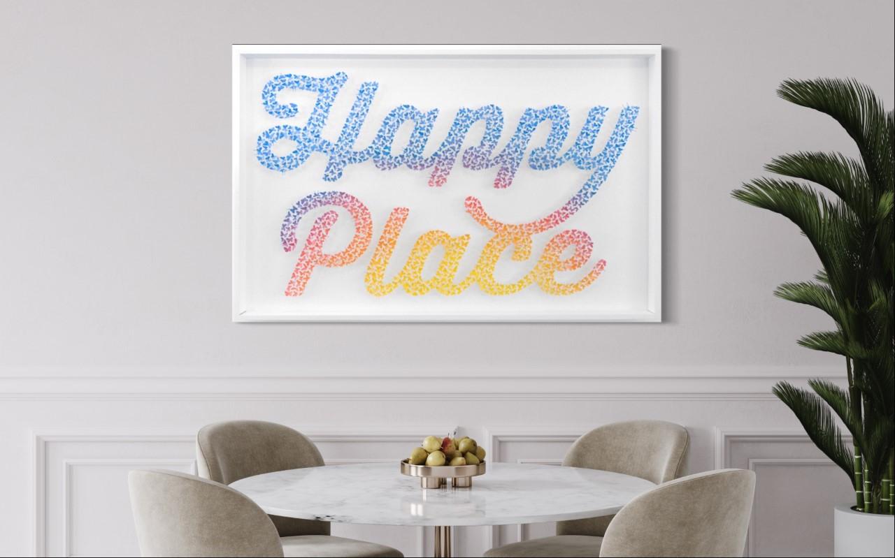 Find Yours / Happy Place 

Butterflies cut from fine art paper, arranged in the words 