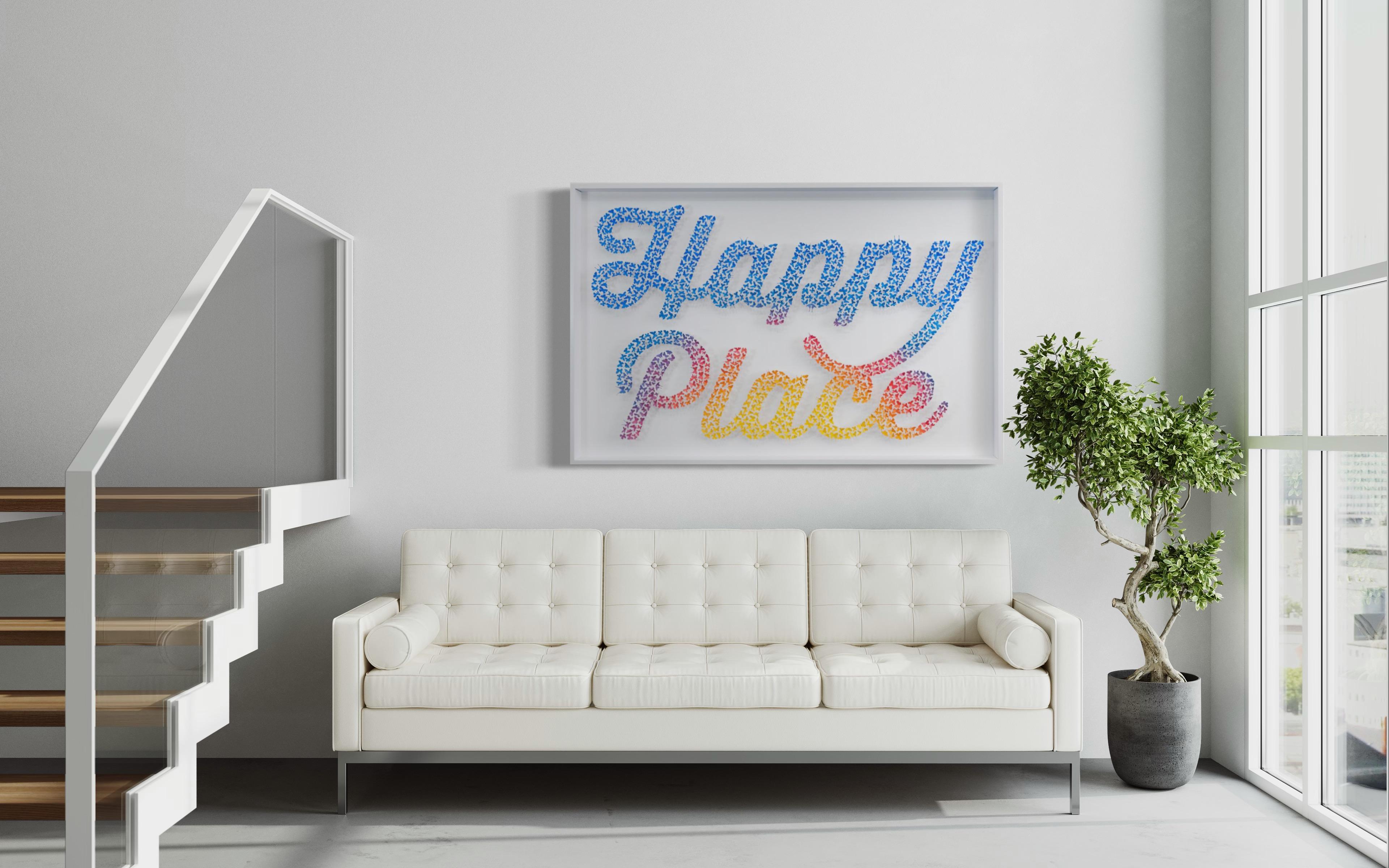 „Magic Hour“ von Charles Patrick mit Mixed Media-Schmetterlingen mit Happy Place-Schriftzug im Angebot 1