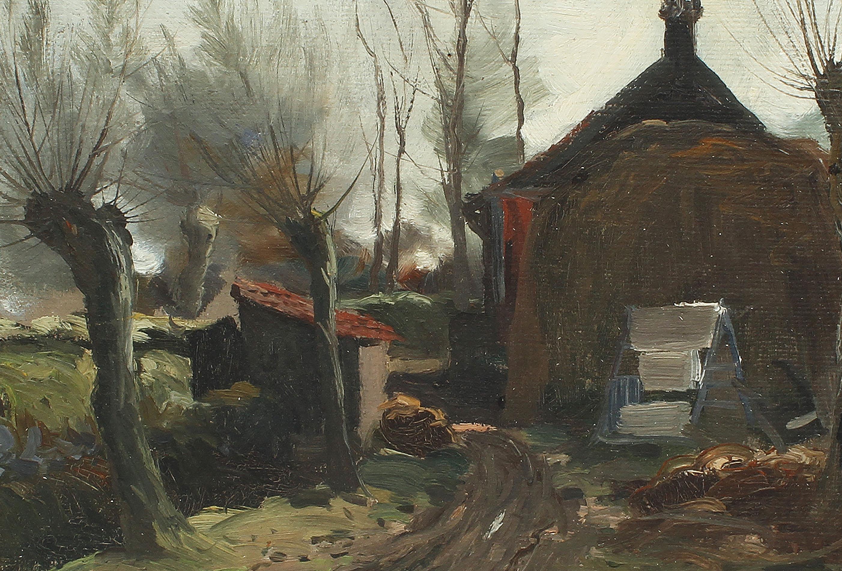 Antique Impressionist Landscape Farm House Signed Original Landscape Painting 3