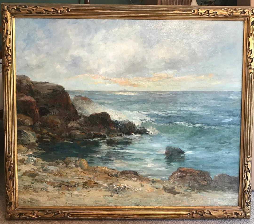Charles Paul Gruppe Landscape Painting -  "Off the Coast of Maine" oil original Newcomb Macklin frame, Charles P Gruppe