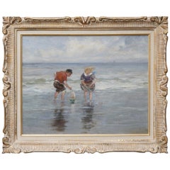 Charles Paul Gruppe, Children Playing With Sailboat In Waves