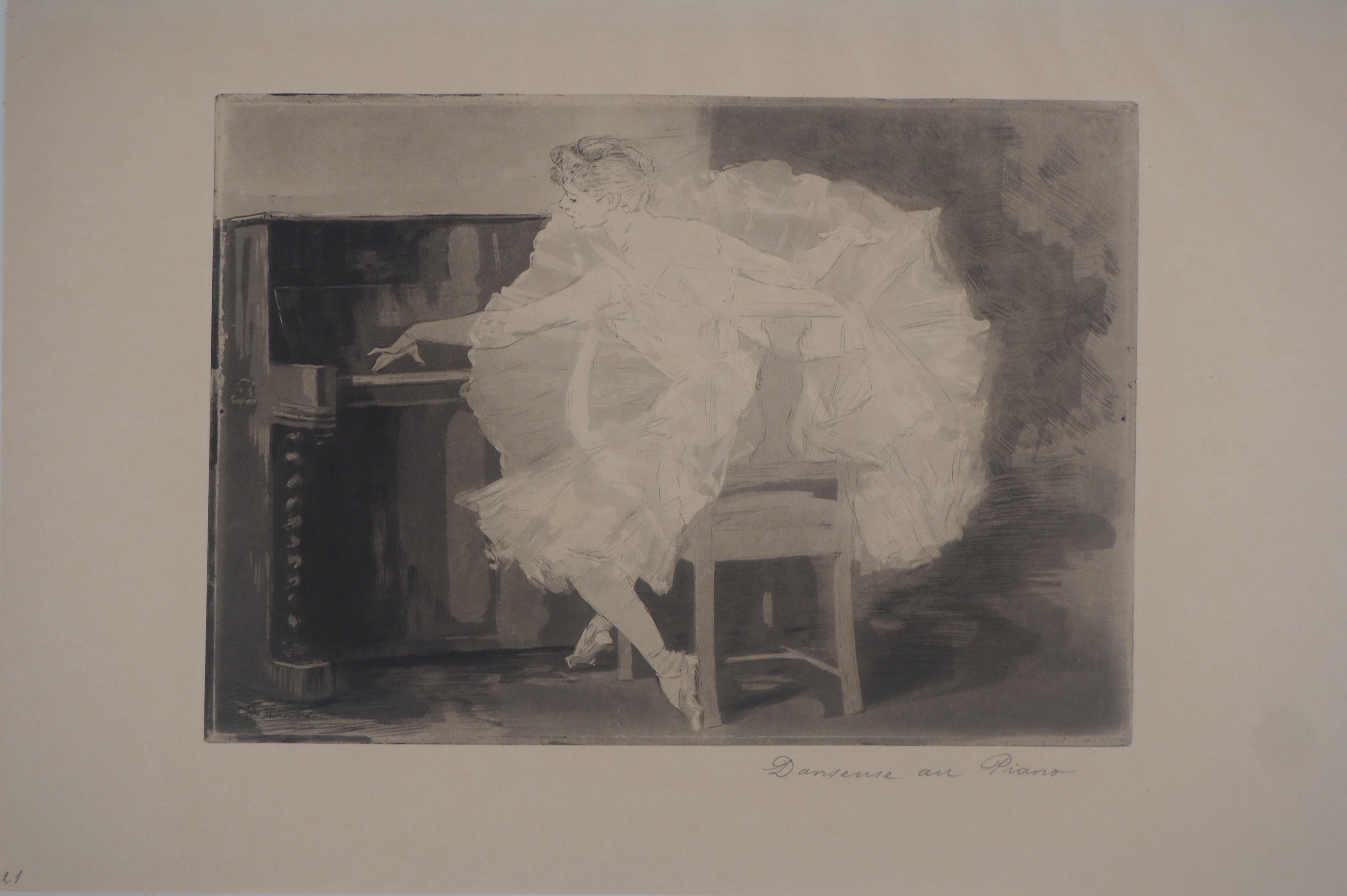 Ballerina Playing the Piano - Original etching, Signed