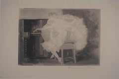 Antique Ballerina Playing the Piano - Original etching, Signed