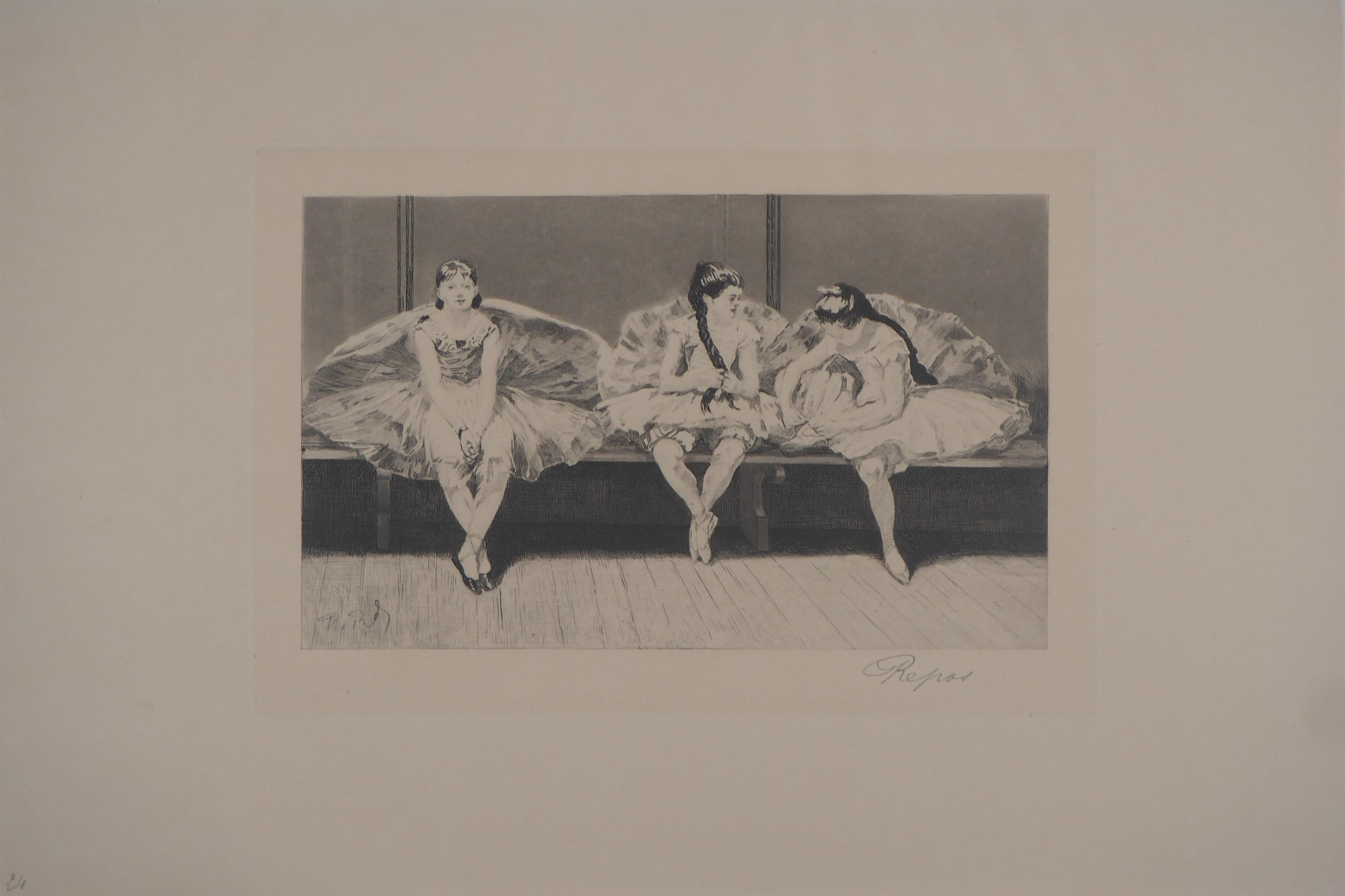 Charles Paul Renouard Figurative Print – Ballerinas Having a Rest - Original-Radierung, signiert