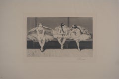 Ballerinas Having a Rest - Original etching, Signed