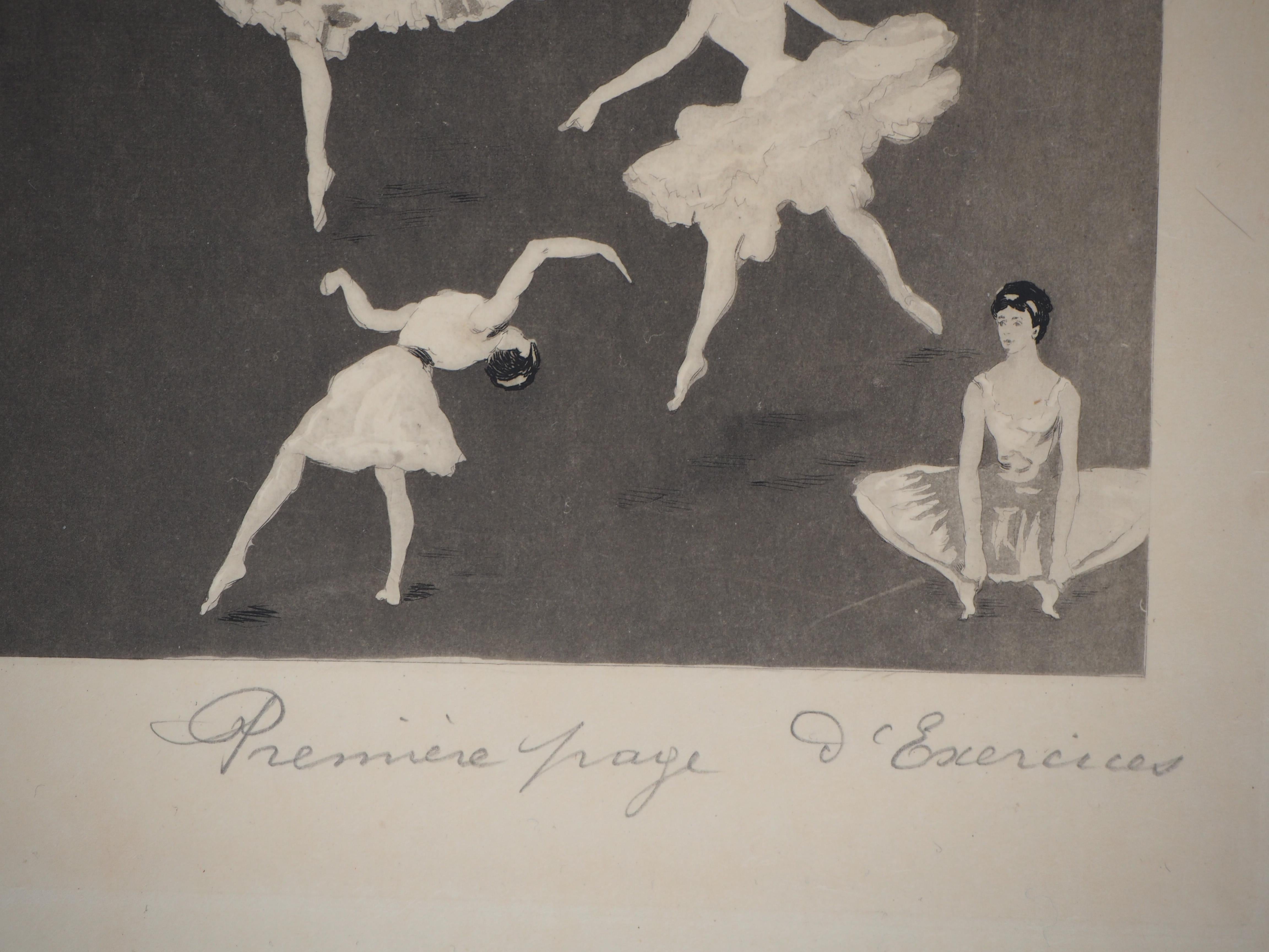 Ballet Positions - Original etching, Signed - Beige Figurative Print by Charles Paul Renouard