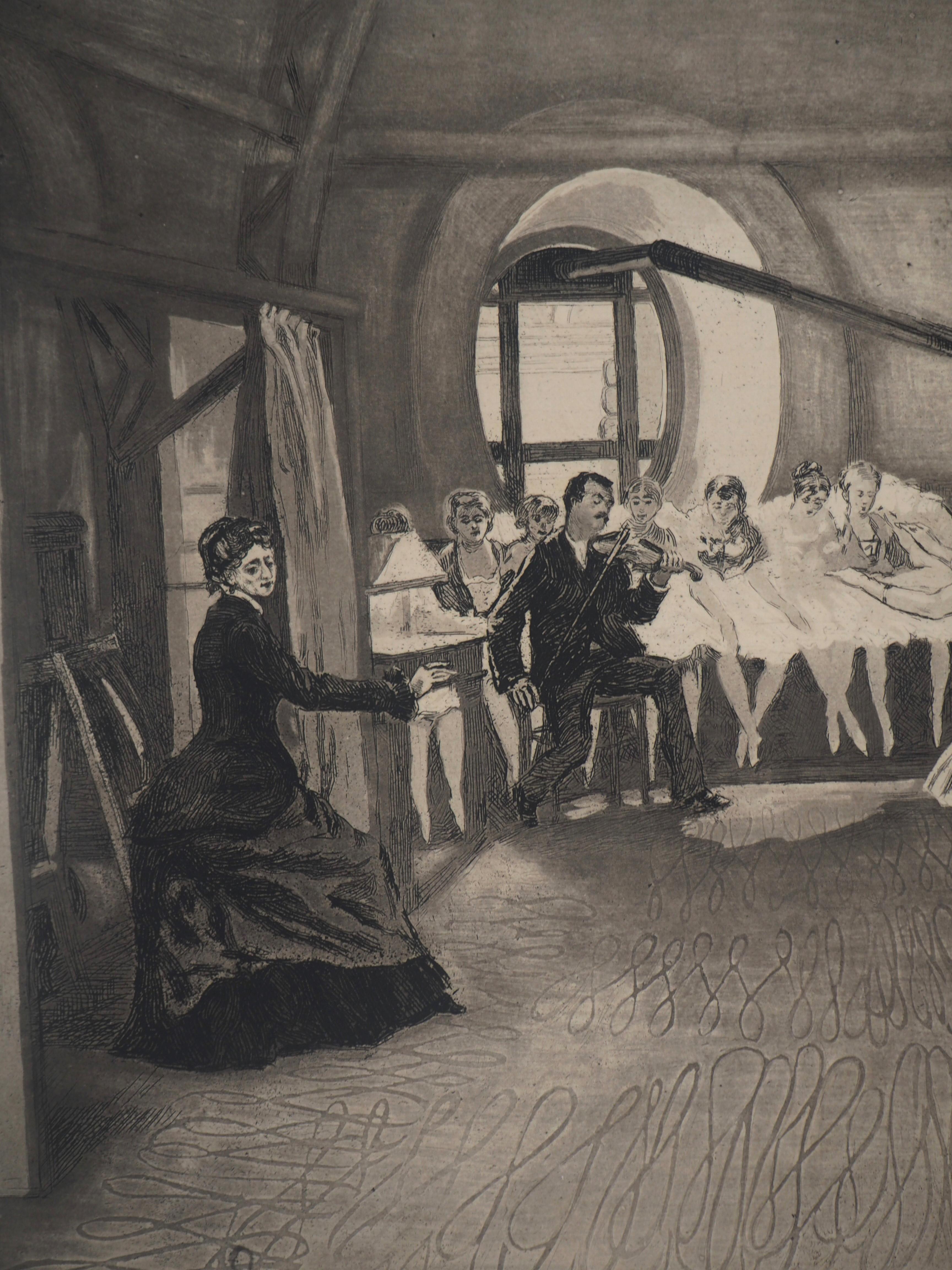 Dancing Class - Original etching, Signed - Art Nouveau Print by Charles Paul Renouard