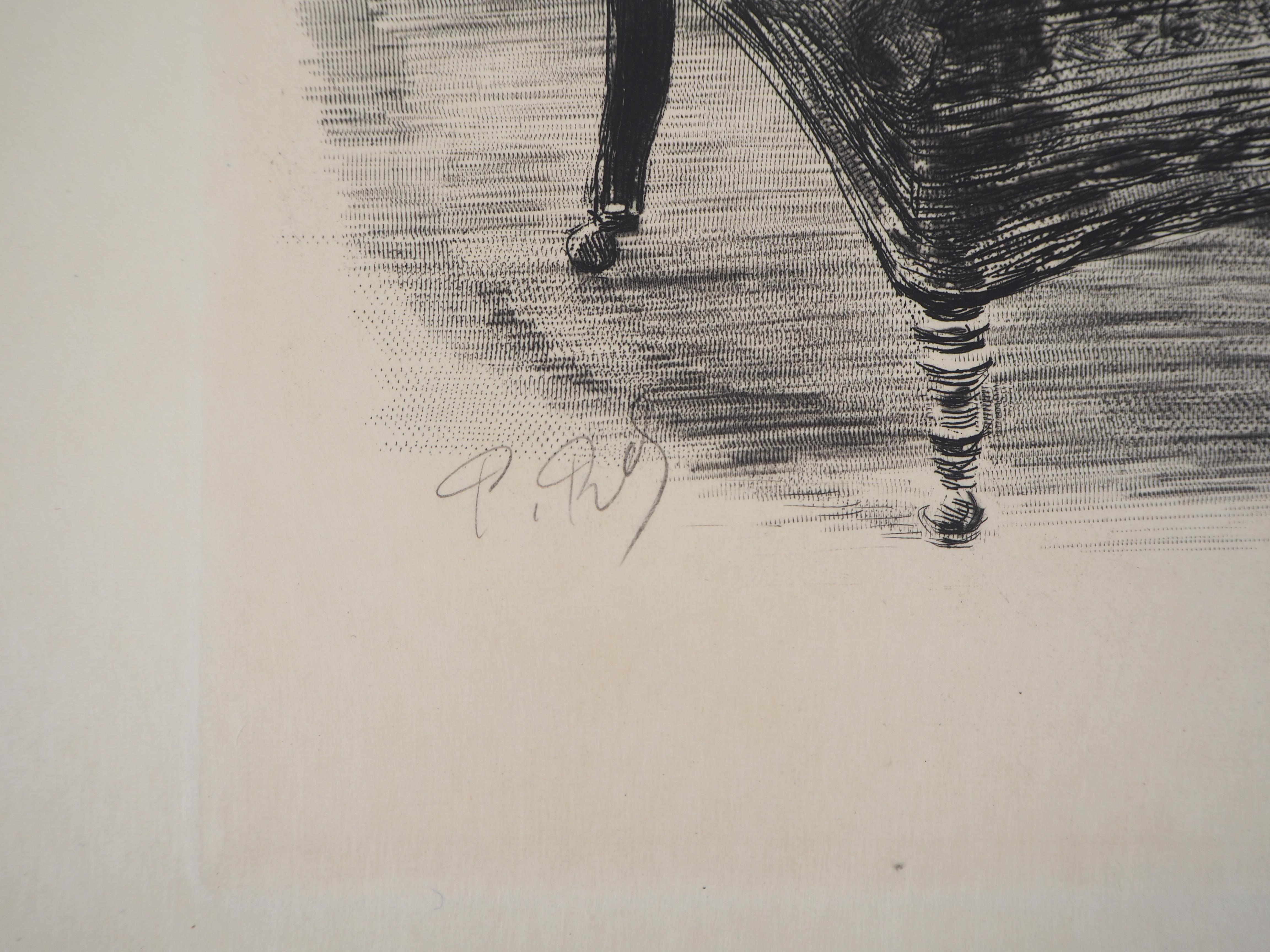 Bailarina dormida - Grabado original, Firmado - Print de Charles Paul Renouard