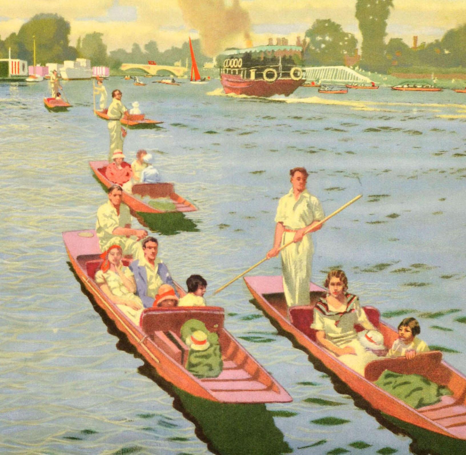 Poster di viaggio originale d'epoca sui trasporti londinesi Twickenham Walton Windsor Pears - Print Beige di Charles Pears