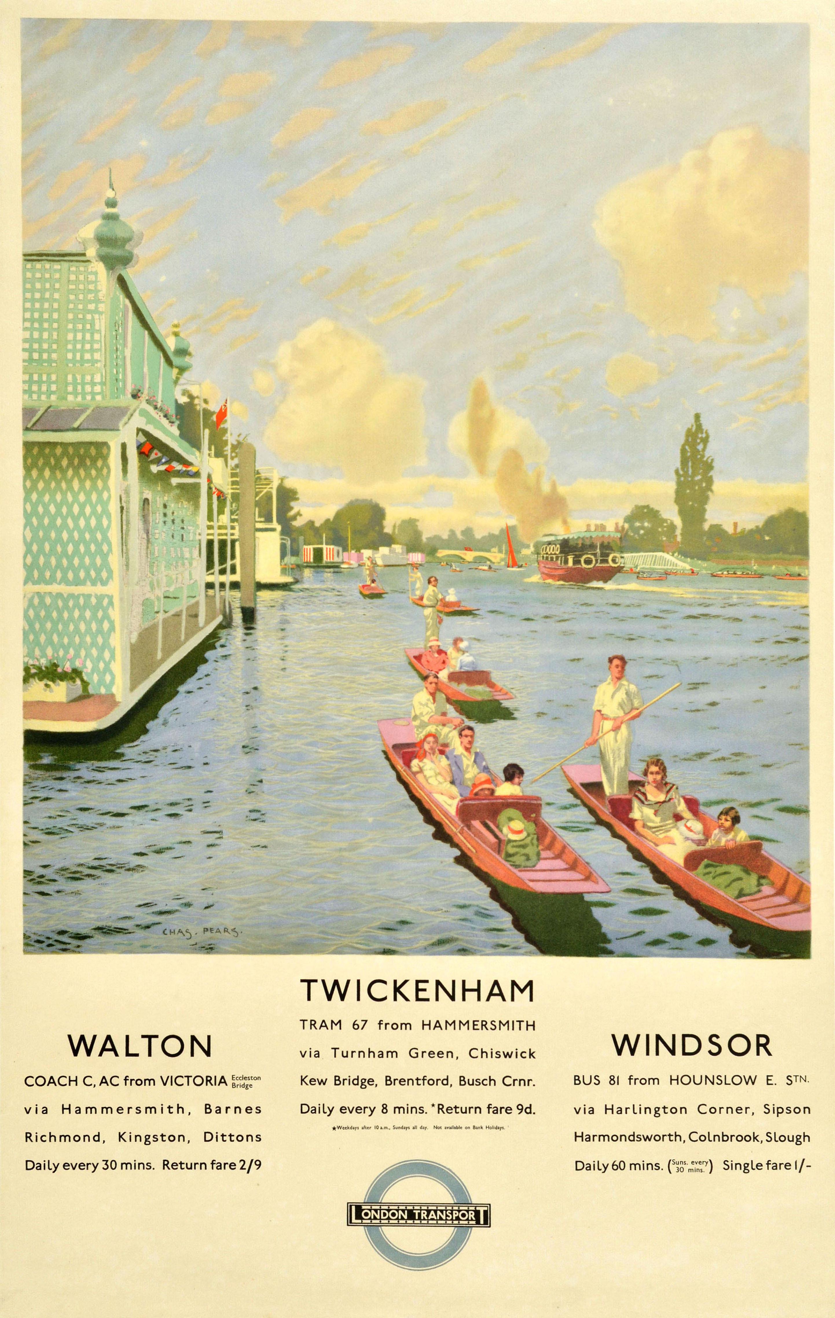 Charles Pears Print - Original Vintage London Transport Travel Poster Twickenham Walton Windsor Pears