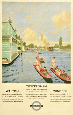 Original Vintage London Transport Travel Poster Twickenham Walton Windsor Pears