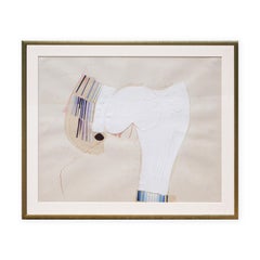 Pittura moderna di Houston bianca e blu a tecnica mista astratta su carta ritagliata