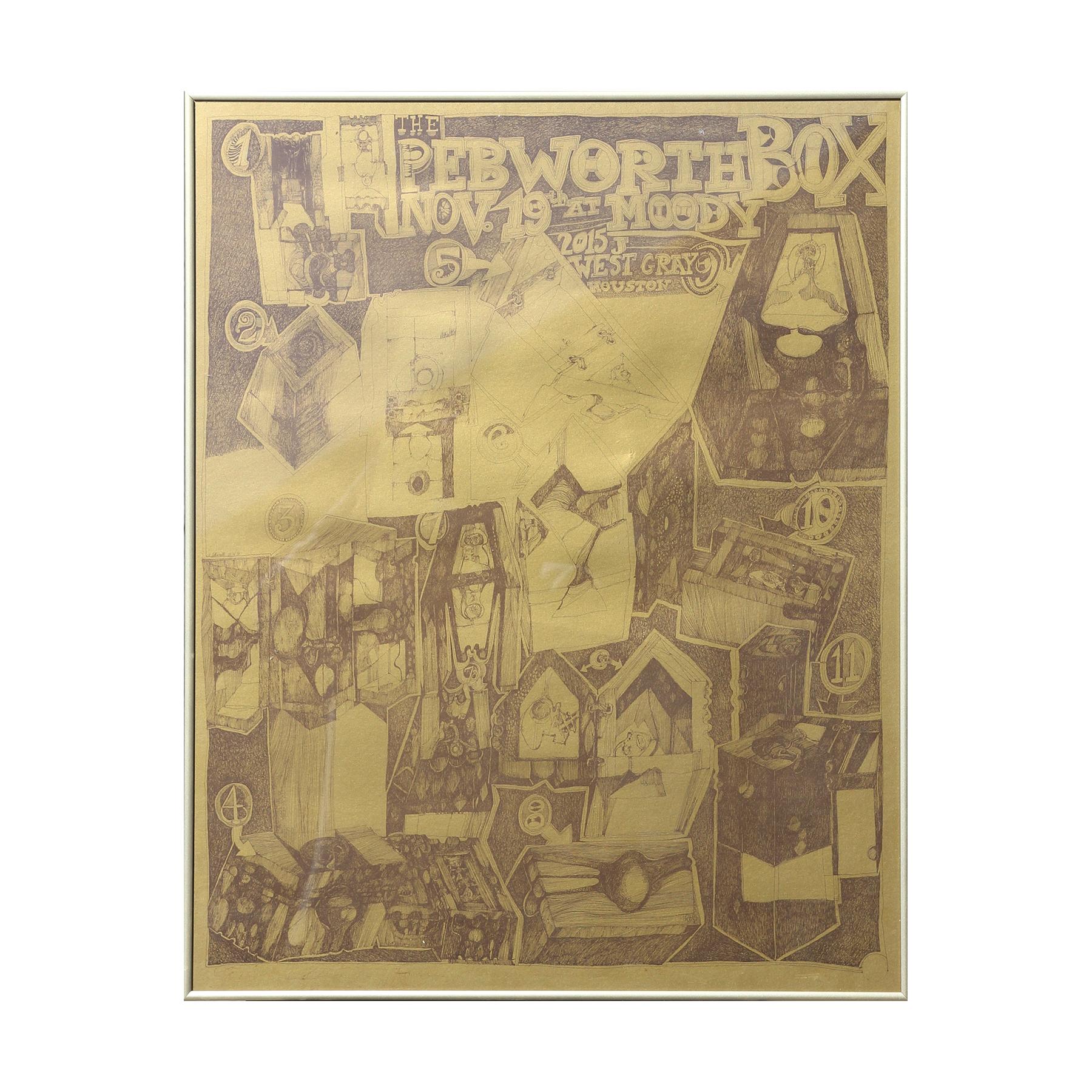 Charles Pebworth Figurative Print - "The Pebworth Box" Modern Moody Gallery Gold Abstract Exhibition Poster