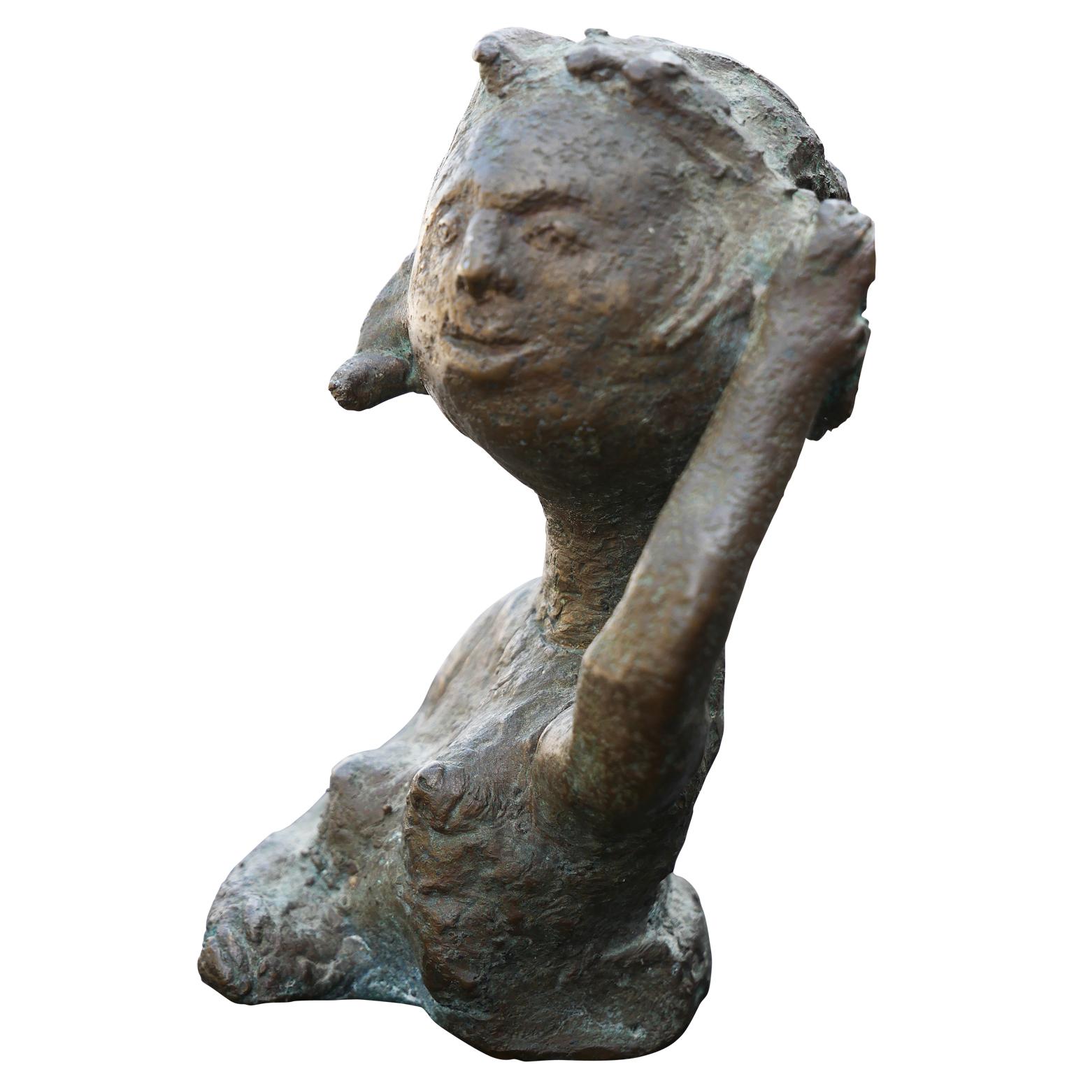 Modern Abstract Figurative Bronze Sculpture Bust of a Nude Young Female - Gold Figurative Sculpture by Charles Pebworth