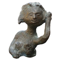 Modern Abstract Figurative Bronze Sculpture Bust of a Nude Young Female