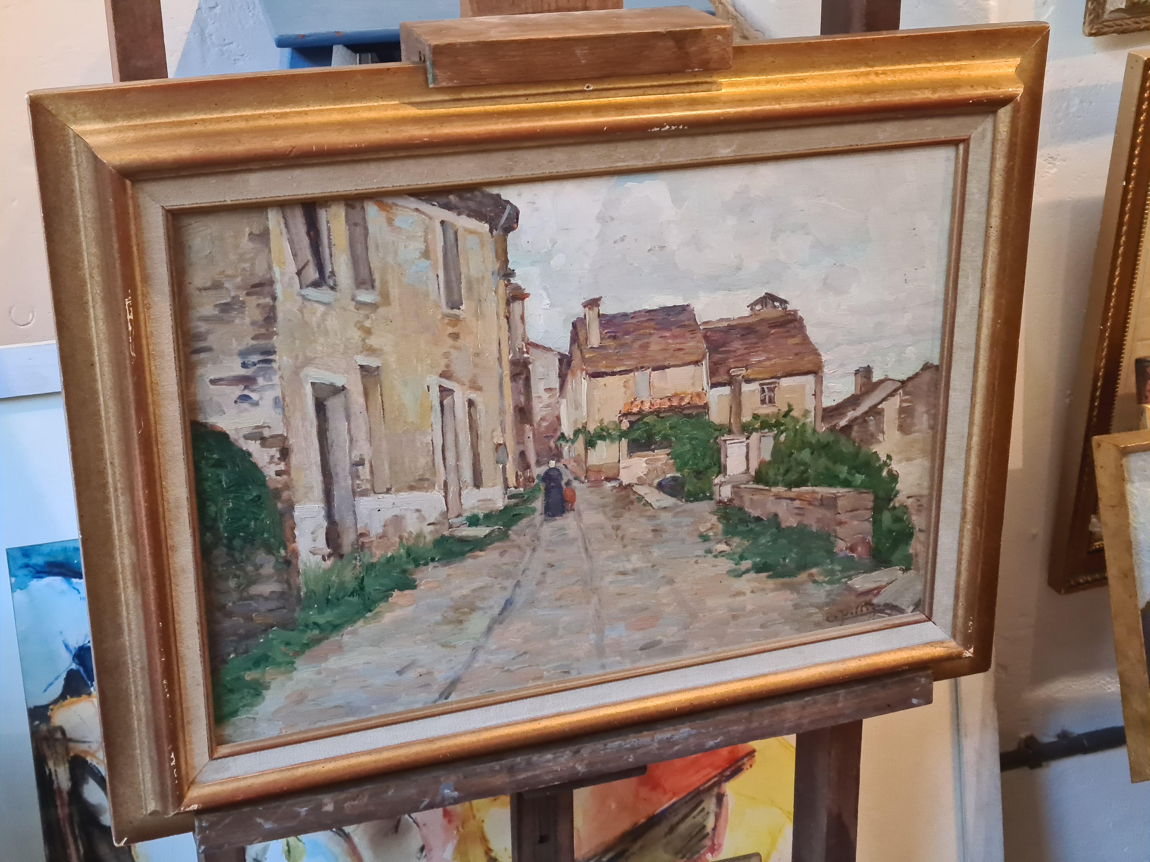 Huile sur panneau impressionniste française, « Villecelle Pres de Lamalou », sud de la France. - Painting de Charles Pellegrin