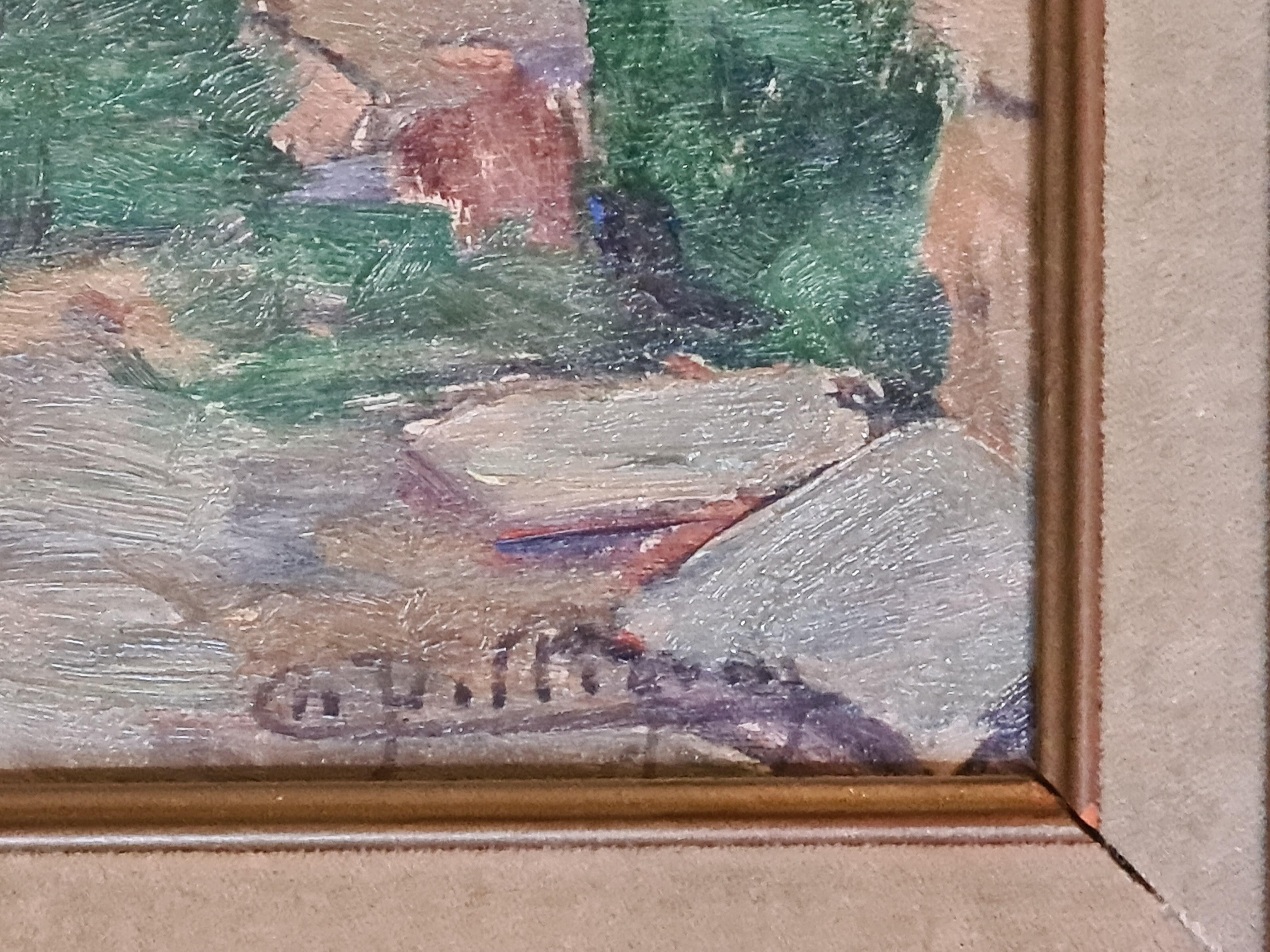 Französisches impressionistisches Ölgemälde auf Karton, 'Villecelle Pres de Lamalou' Südfrankreich. (Impressionismus), Painting, von Charles Pellegrin