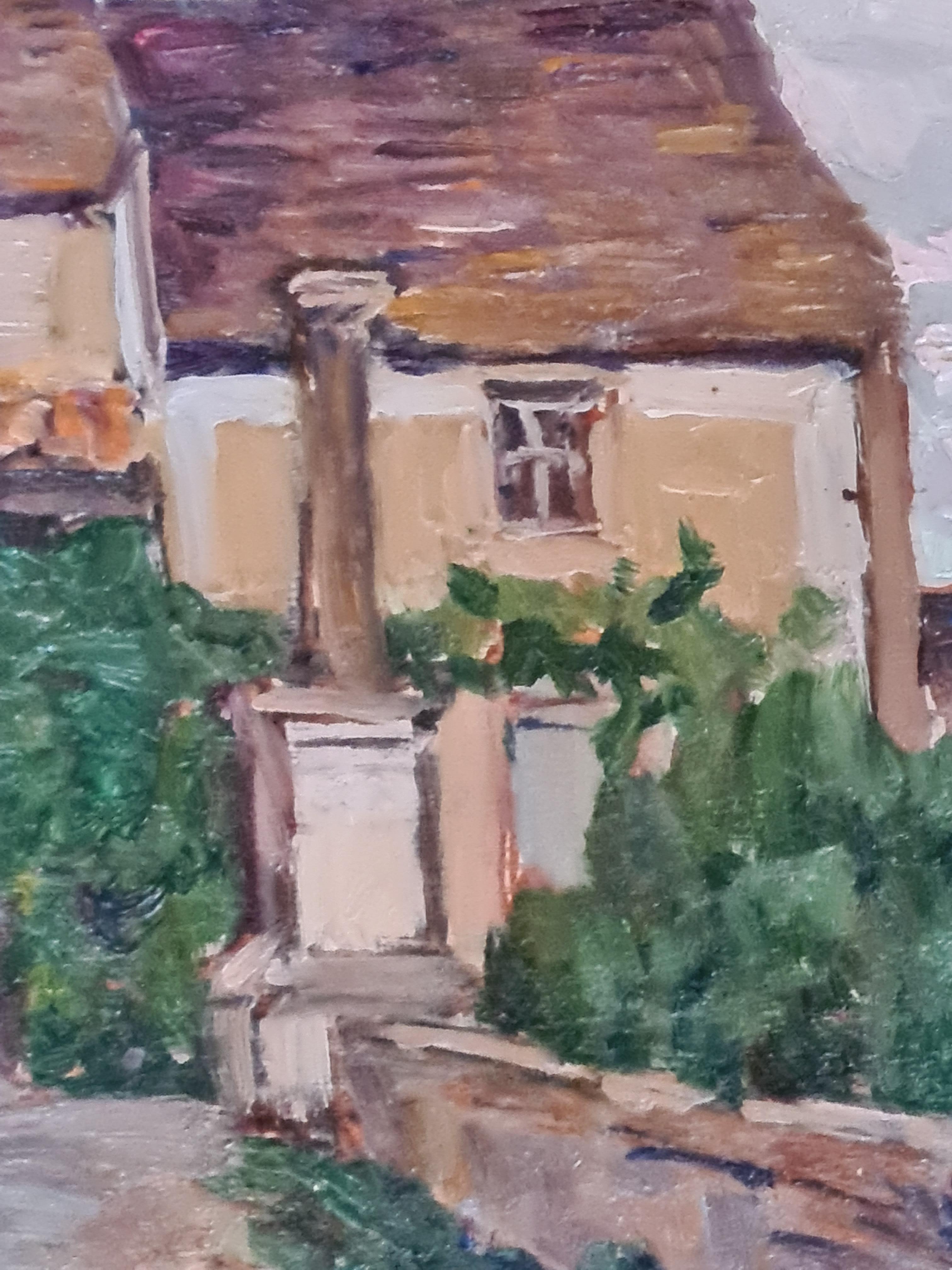 Huile sur panneau impressionniste française, « Villecelle Pres de Lamalou », sud de la France. en vente 1