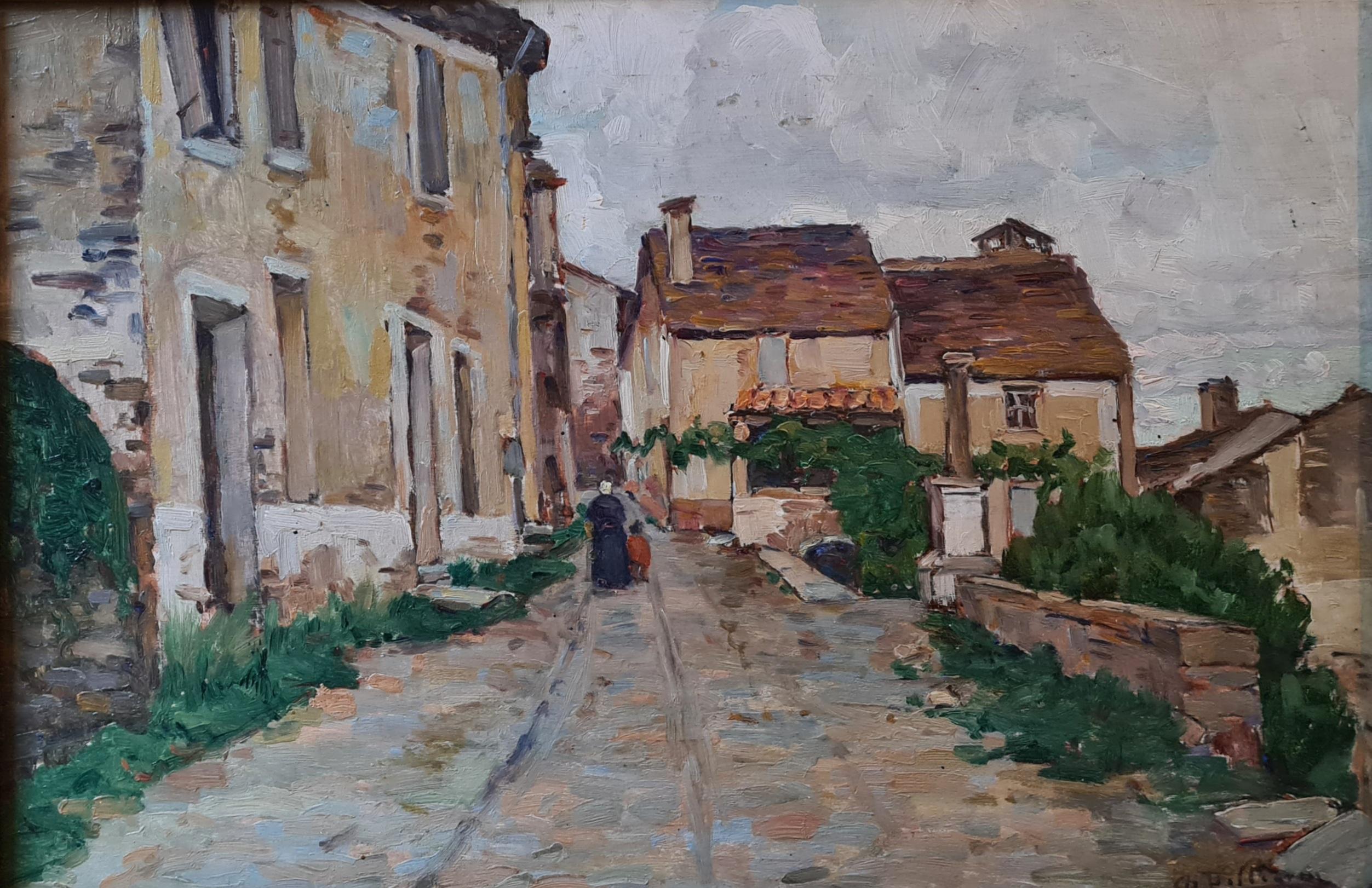 Charles Pellegrin Landscape Painting – Französisches impressionistisches Ölgemälde auf Karton, 'Villecelle Pres de Lamalou' Südfrankreich.
