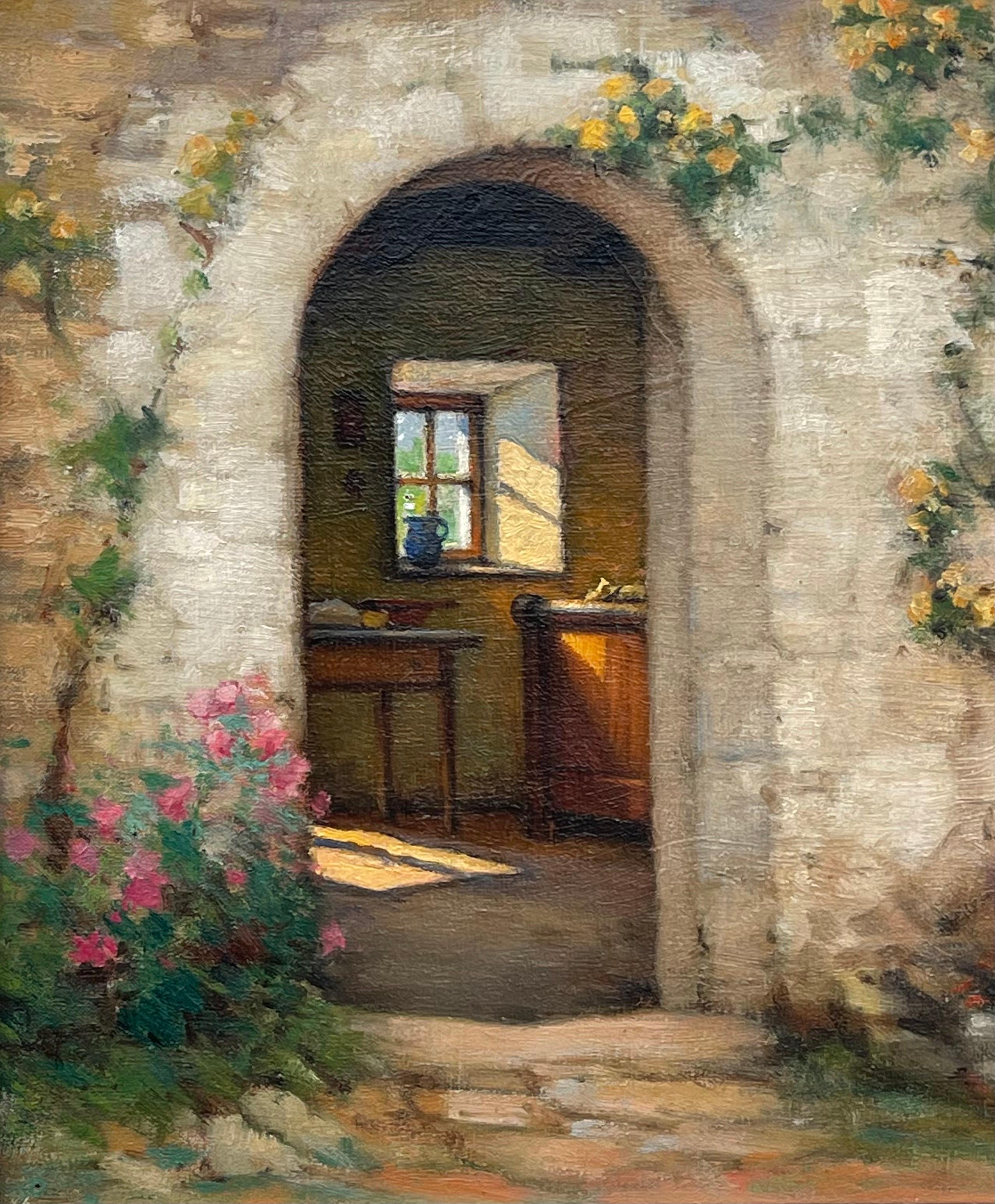 Early 20th Century Oil of French Stone Building entitled Interieur et Exteriuer For Sale 4