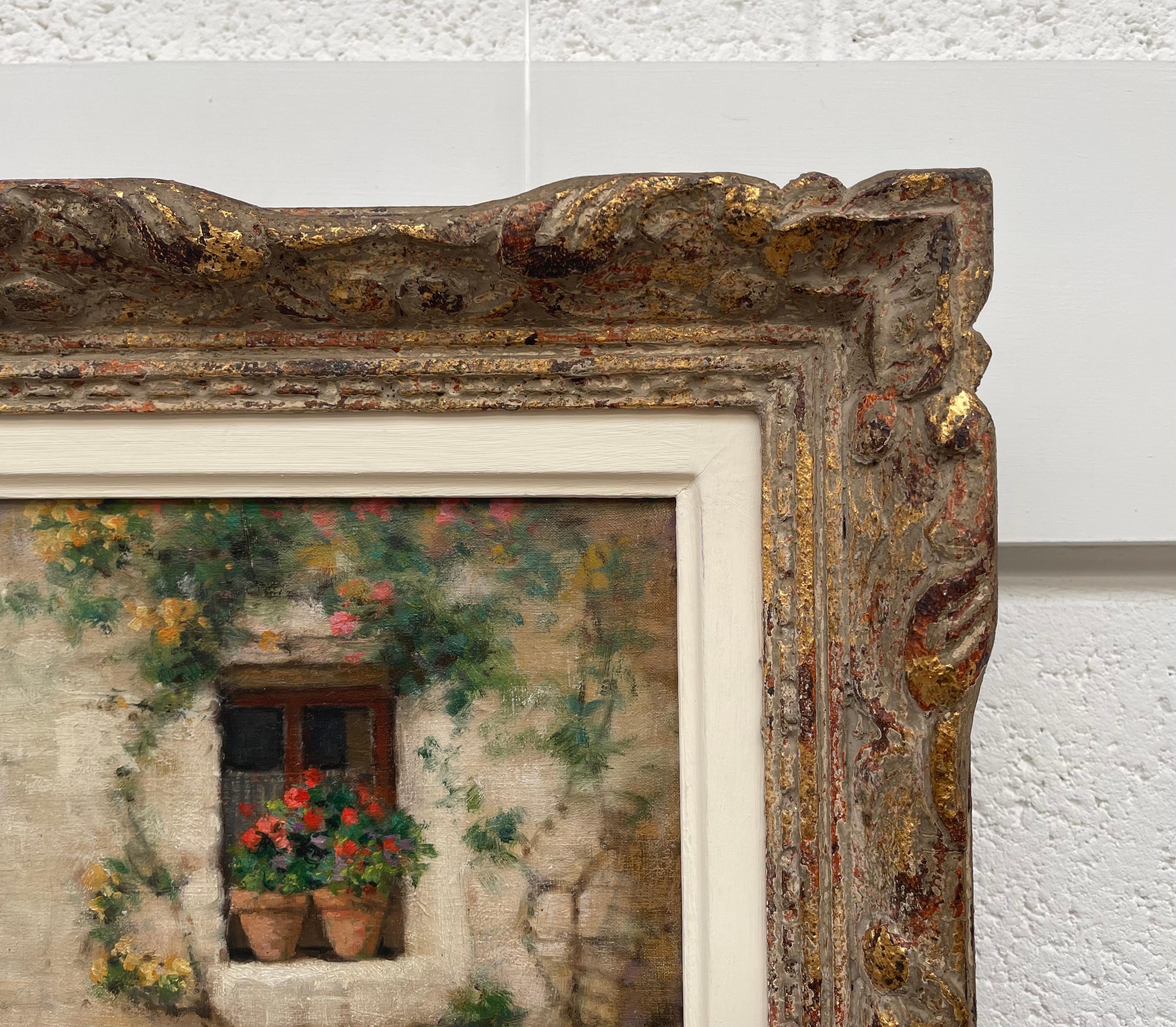 Early 20th Century Oil of French Stone Building entitled Interieur et Exteriuer For Sale 7