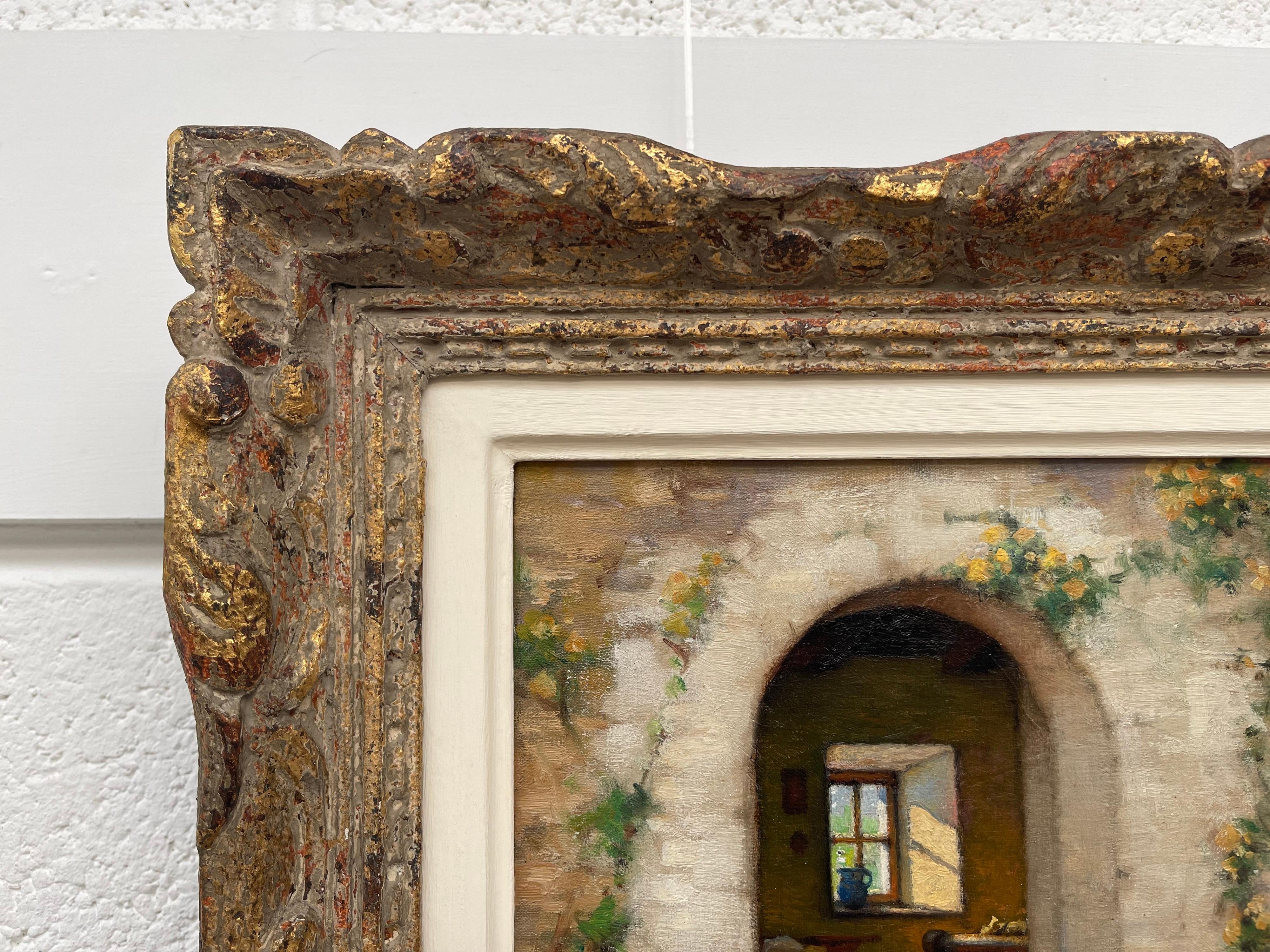 Early 20th Century Oil of French Stone Building entitled Interieur et Exteriuer For Sale 8