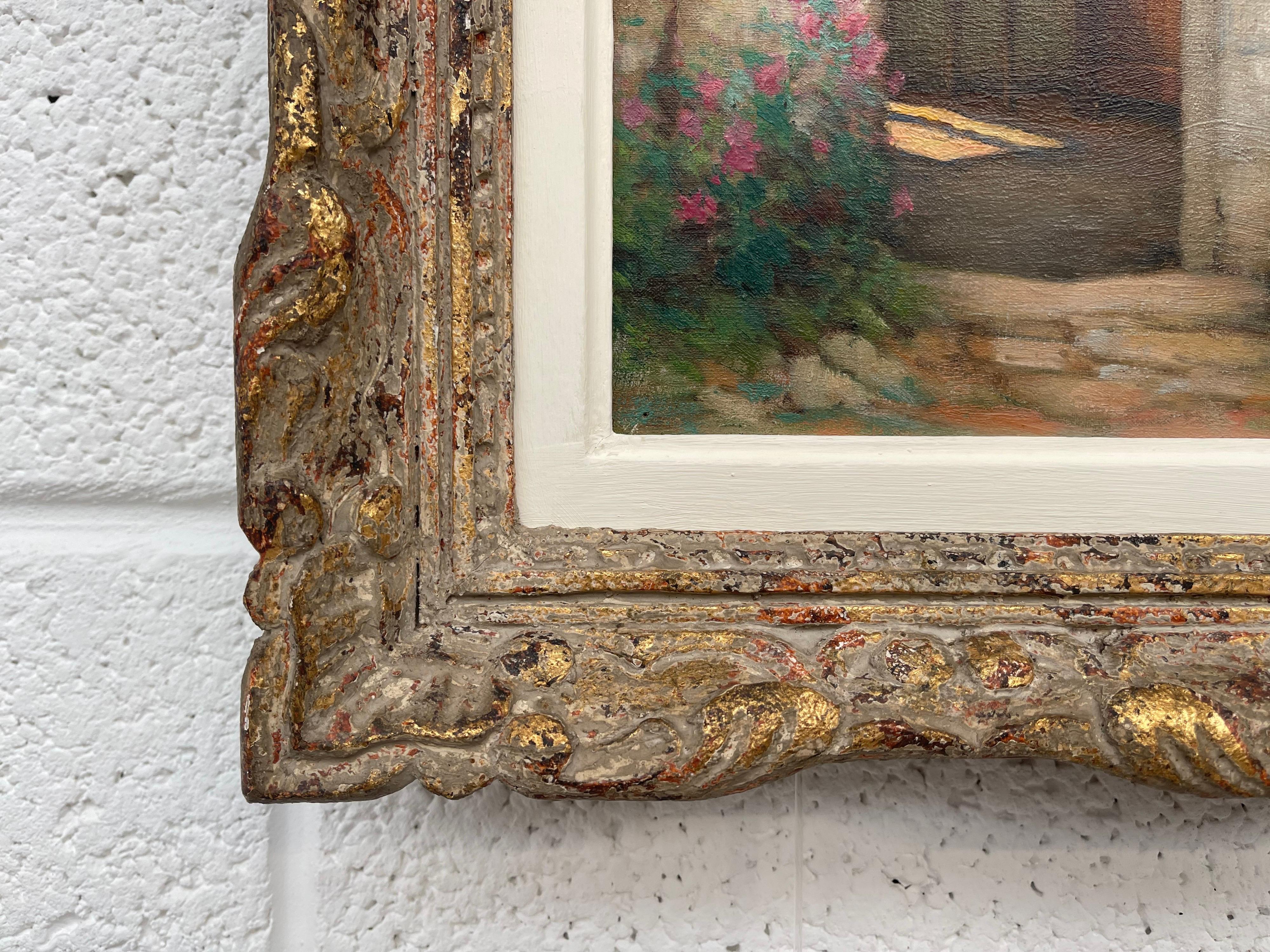 Early 20th Century Oil of French Stone Building entitled Interieur et Exteriuer For Sale 9