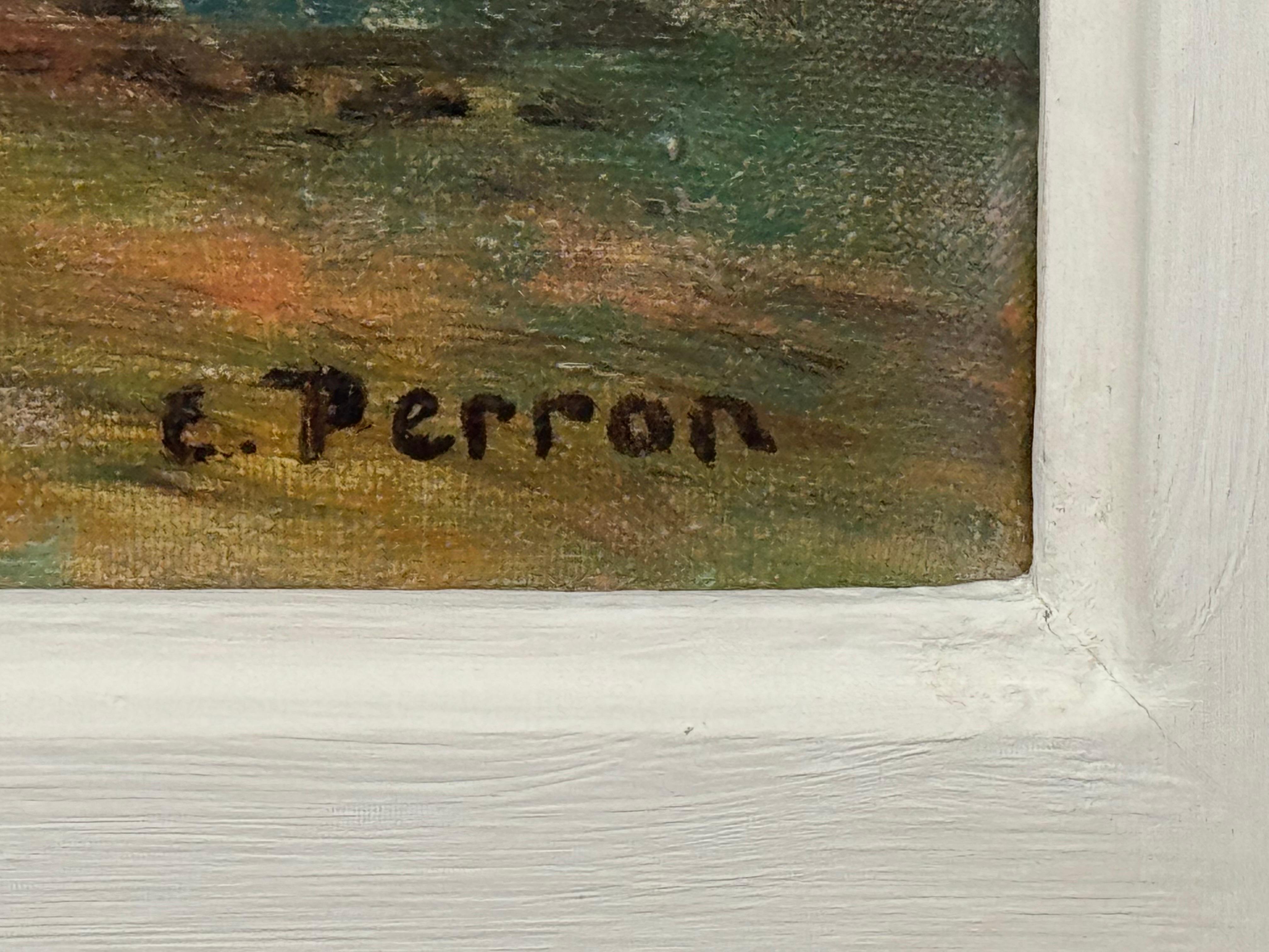 Ölgemälde eines französischen Steingebäudes mit dem Titel Interieur et Exteriuer aus dem frühen 20. Jahrhundert im Angebot 14