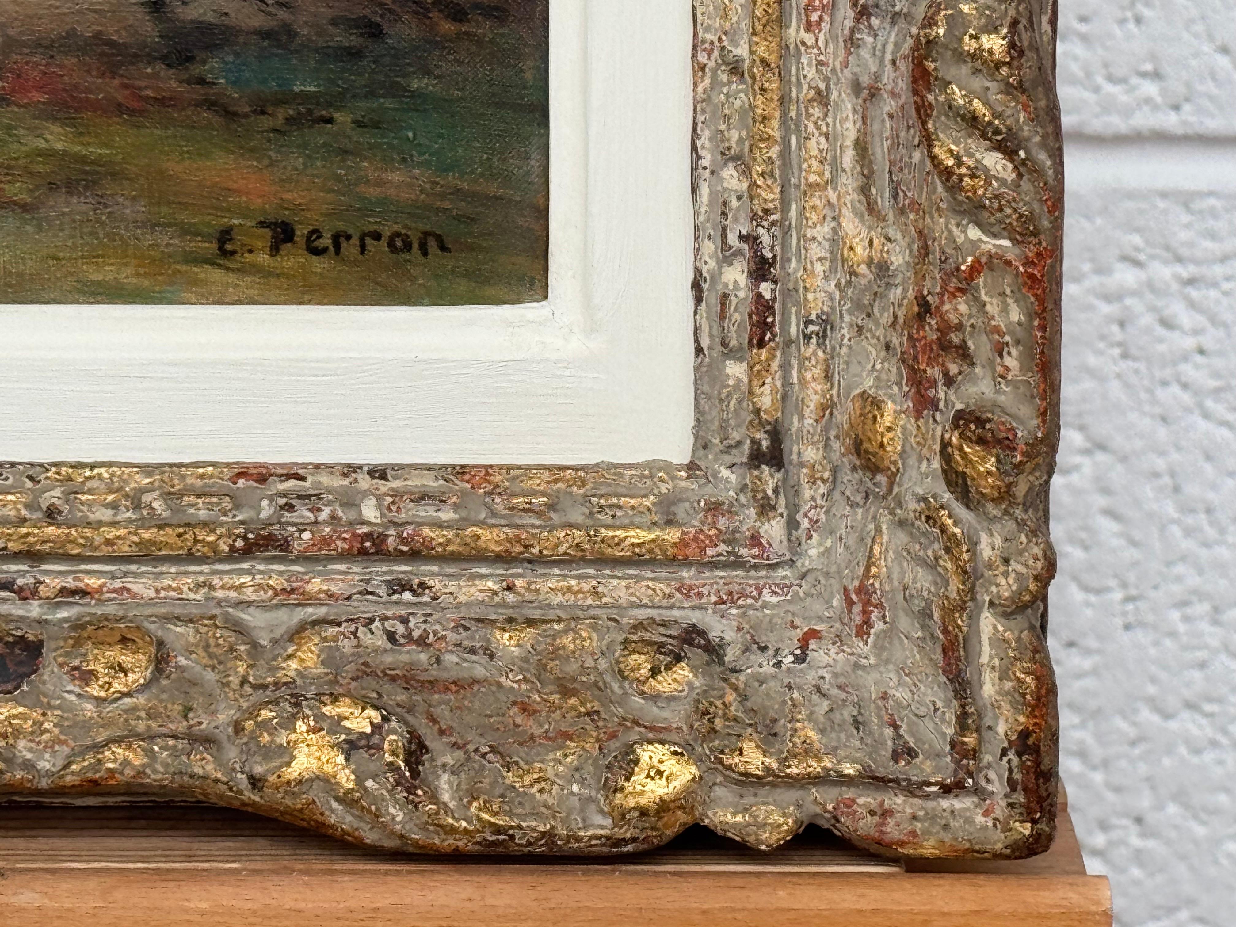 Ölgemälde eines französischen Steingebäudes mit dem Titel Interieur et Exteriuer aus dem frühen 20. Jahrhundert im Angebot 15