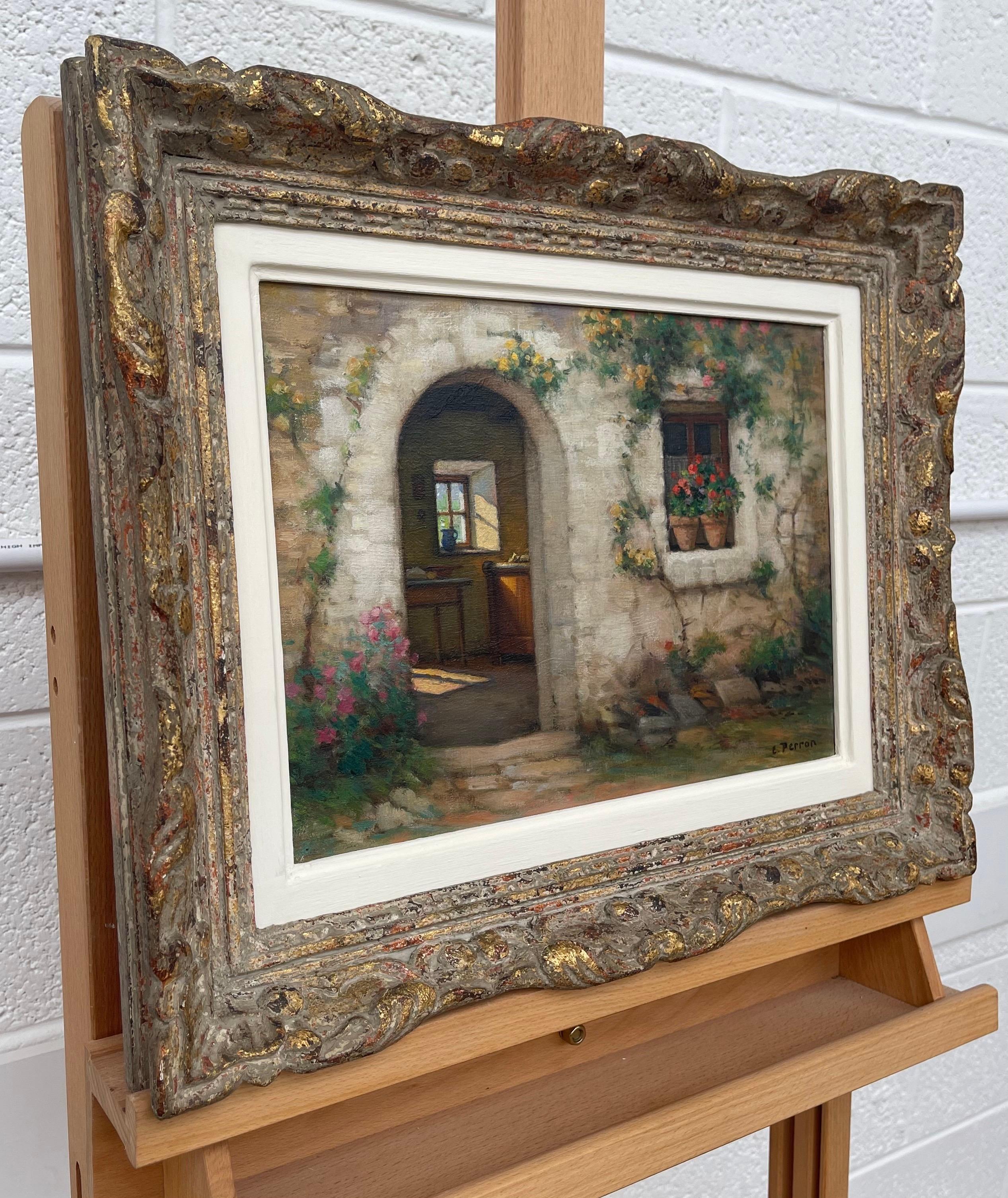 Early 20th Century Oil of French Stone Building entitled 'Interieur et Exteriuer' by the Award-Winning French Artist, Charles Perron (1893 – 1958). 
Presented in a beautiful ornate period gold frame. 

Art measures 12.5 x 9.5 inches
Frame measures