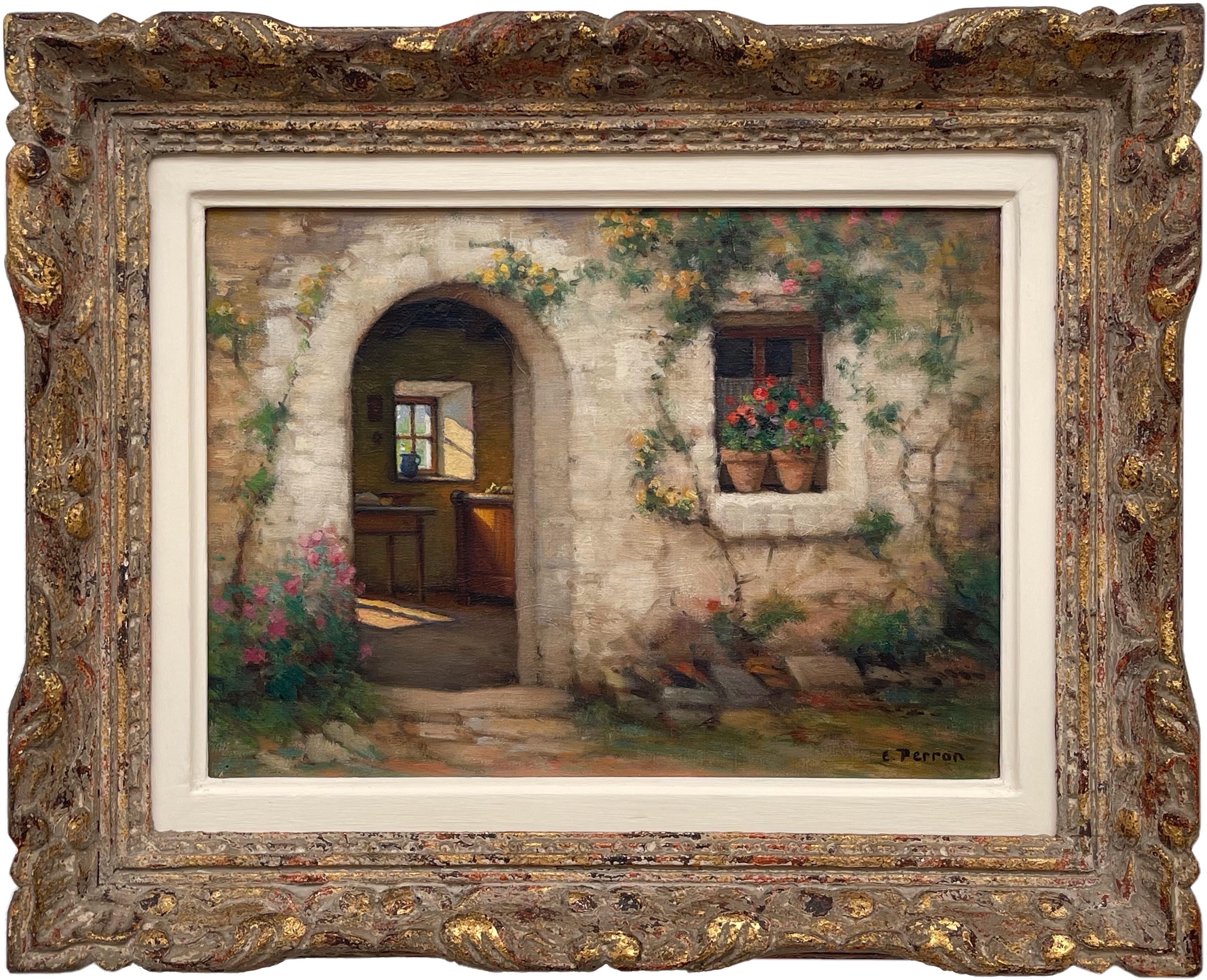 Early 20th Century Oil of French Stone Building entitled Interieur et Exteriuer For Sale 10