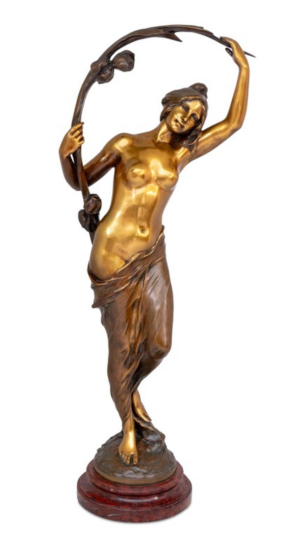 Charles Perron "Woman with Iris" Patinated Bronze