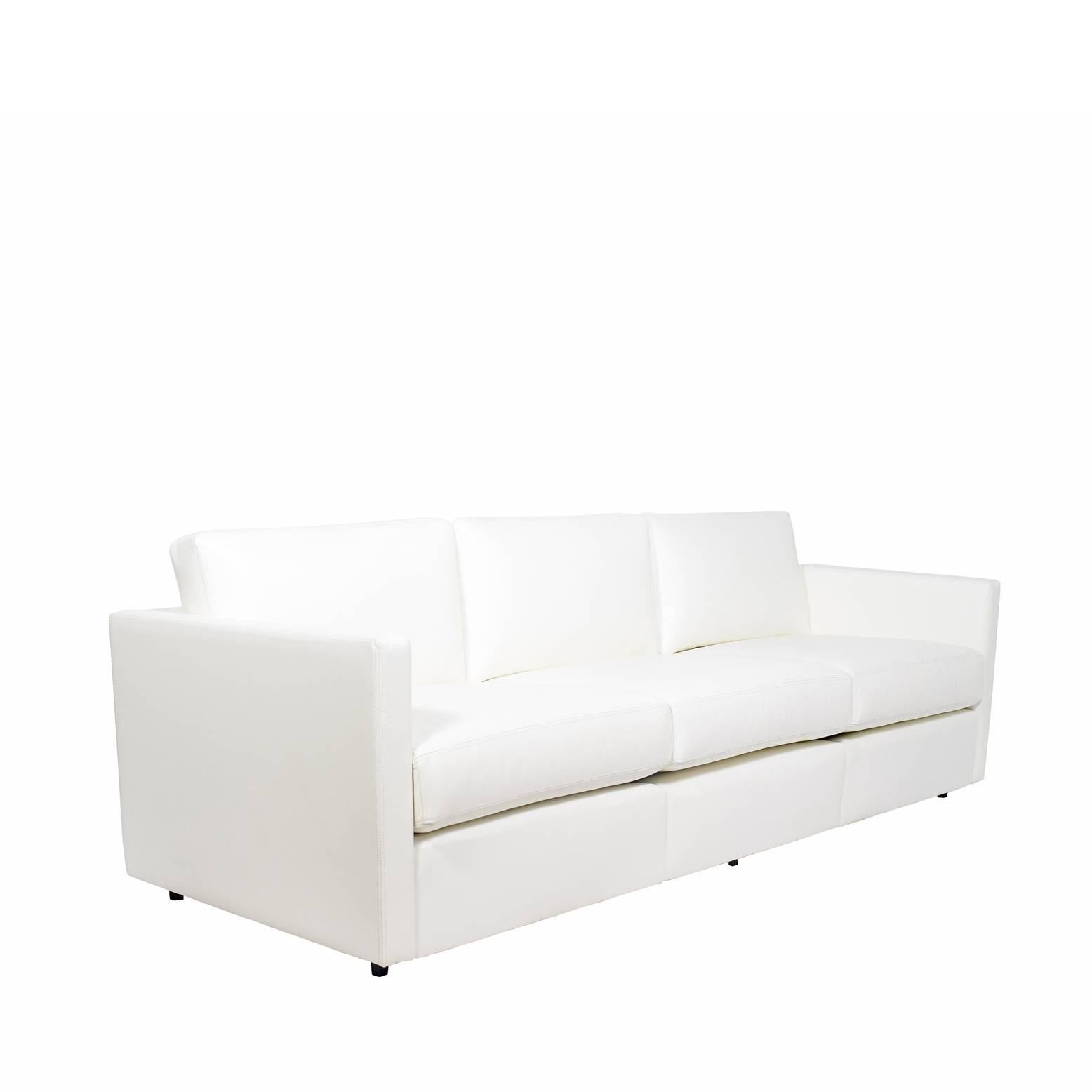 Charles Pfister Collection sofa with white leather upholstery designed in 1971 for Knoll International. Model no. #1053.