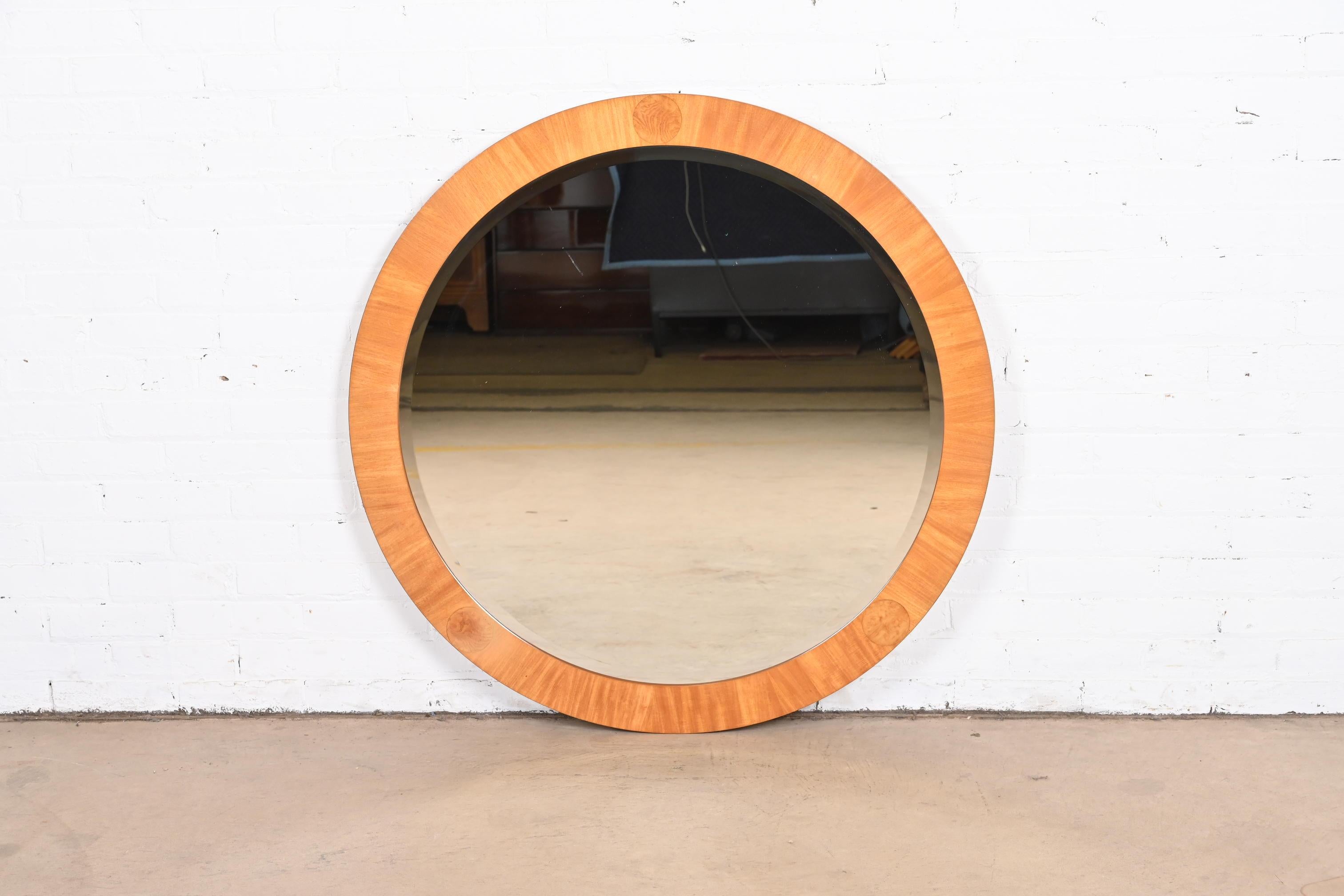 Charles Pfister for Baker Art Deco Primavera and Burl Large Round Wall Mirror In Good Condition In South Bend, IN