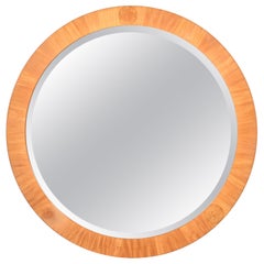 Charles Pfister for Baker Art Deco Primavera and Burl Large Round Wall Mirror