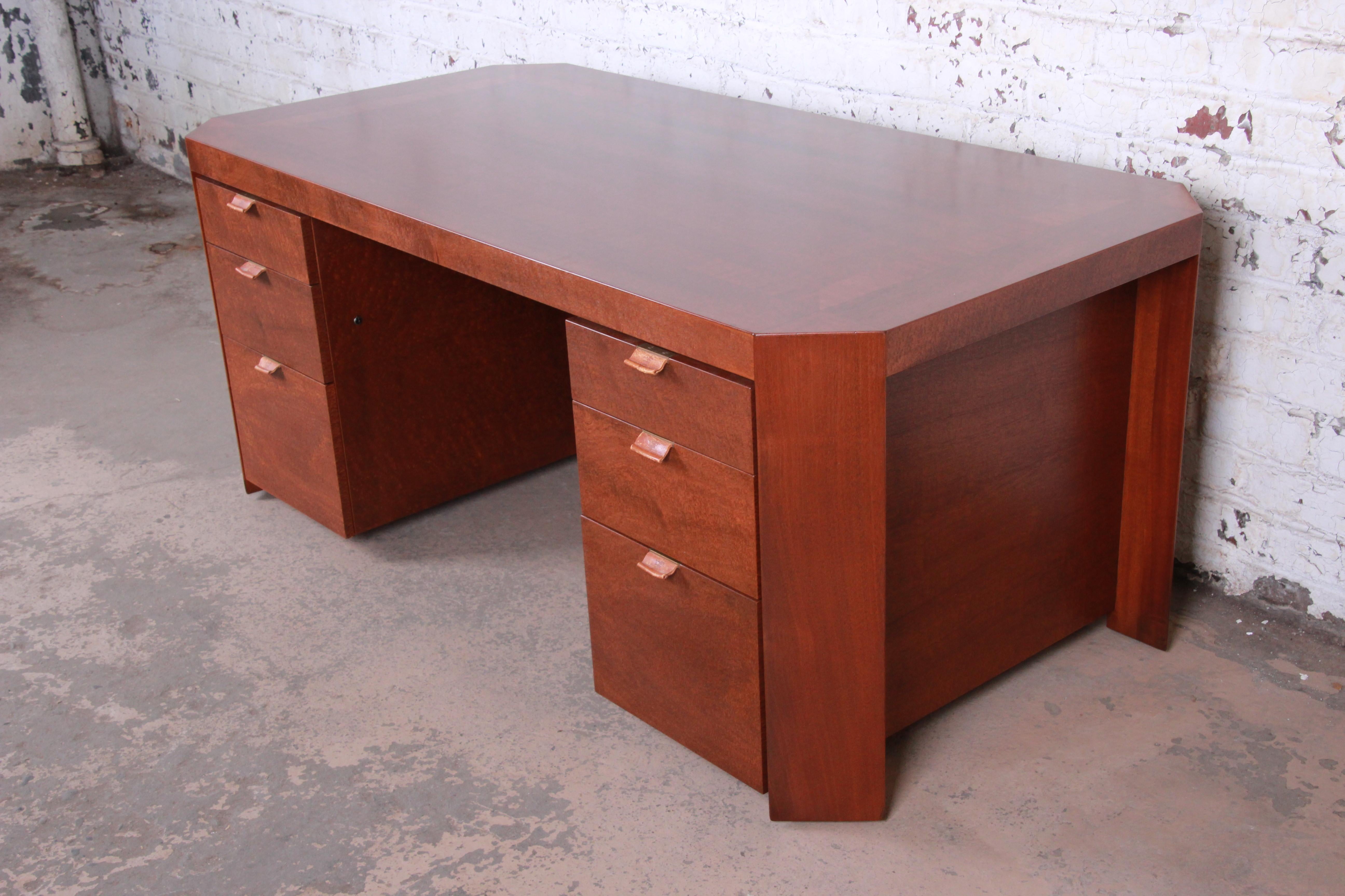 Charles Pfister for Baker Art Deco Primavera Executive Desk, Newly Refinished In Good Condition In South Bend, IN