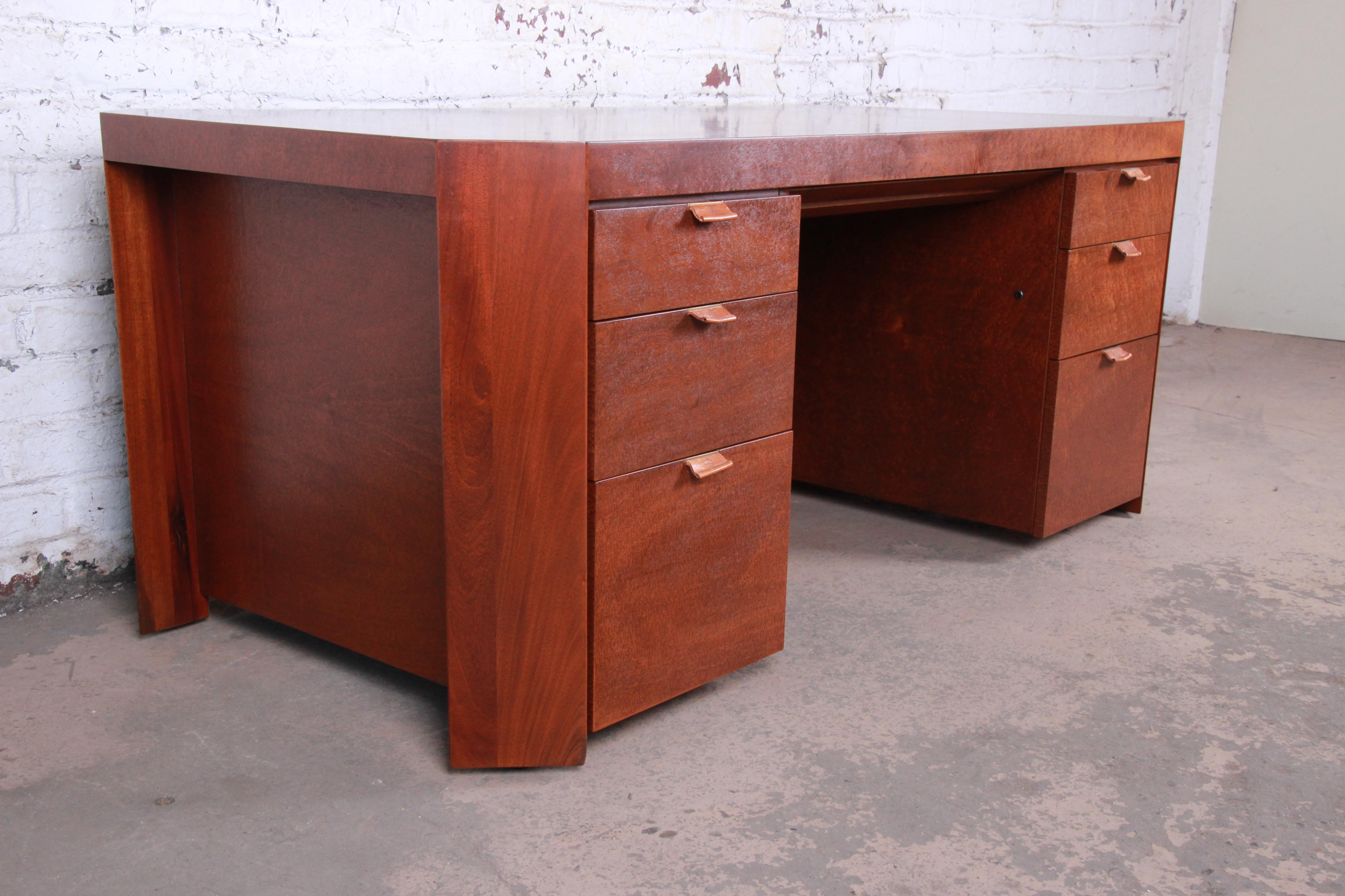 Leather Charles Pfister for Baker Art Deco Primavera Executive Desk, Newly Refinished