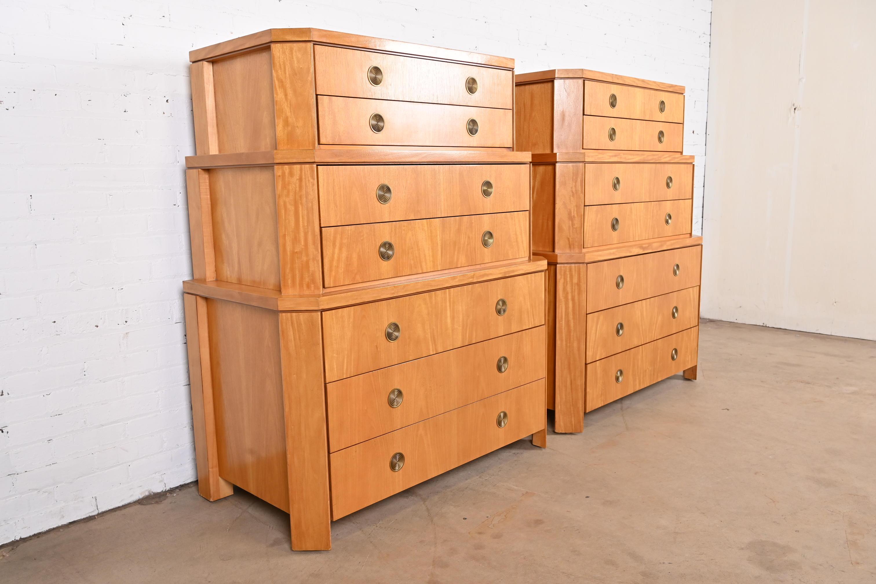 Late 20th Century Charles Pfister for Baker Art Deco Triple Chest-on-chest Highboy Dressers, Pair