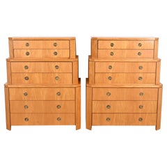 Charles Pfister for Baker Art Deco Triple Chest-on-chest Highboy Dressers, Pair