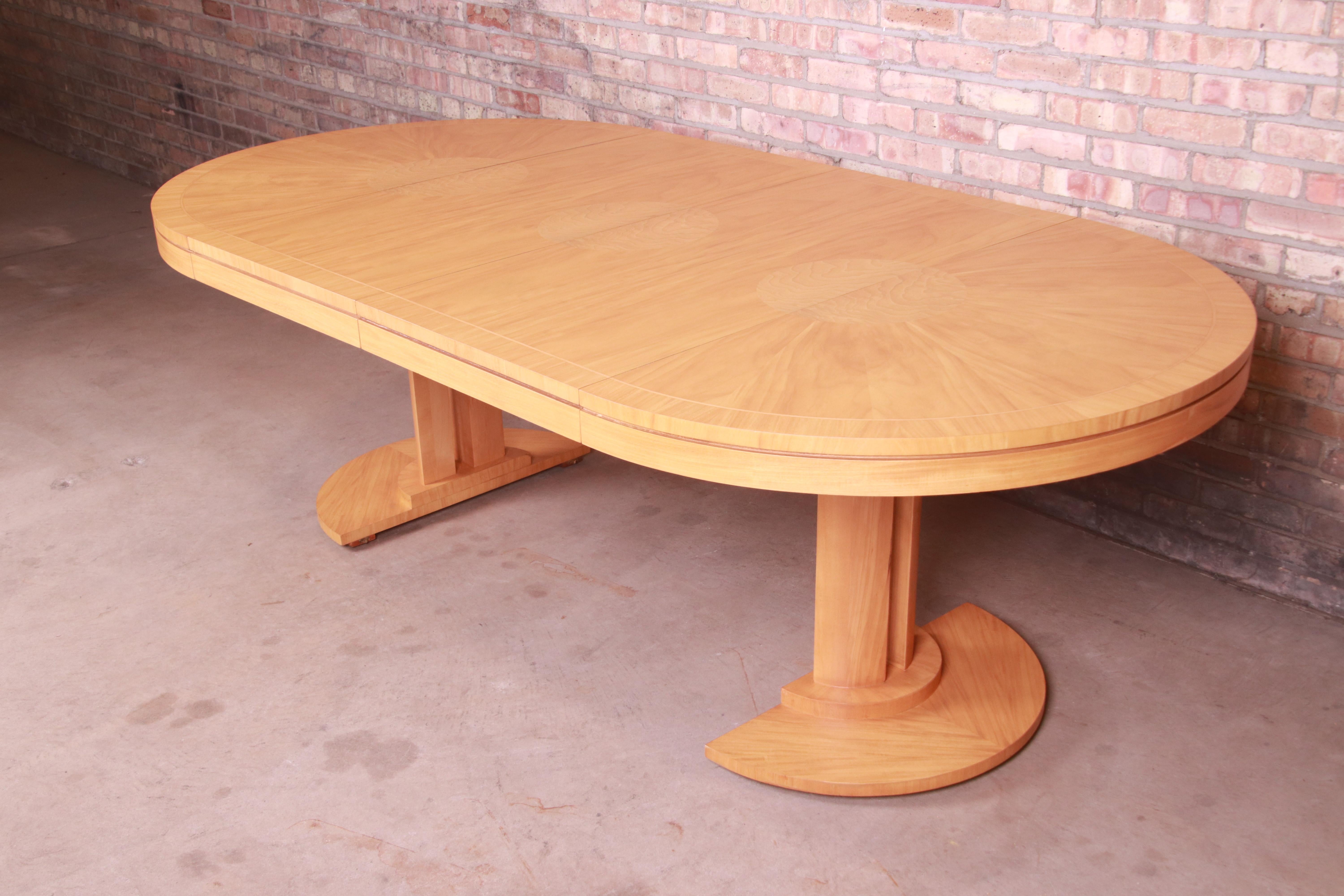Modern Charles Pfister for Baker Primavera Pedestal Extension Dining Table, Refinished