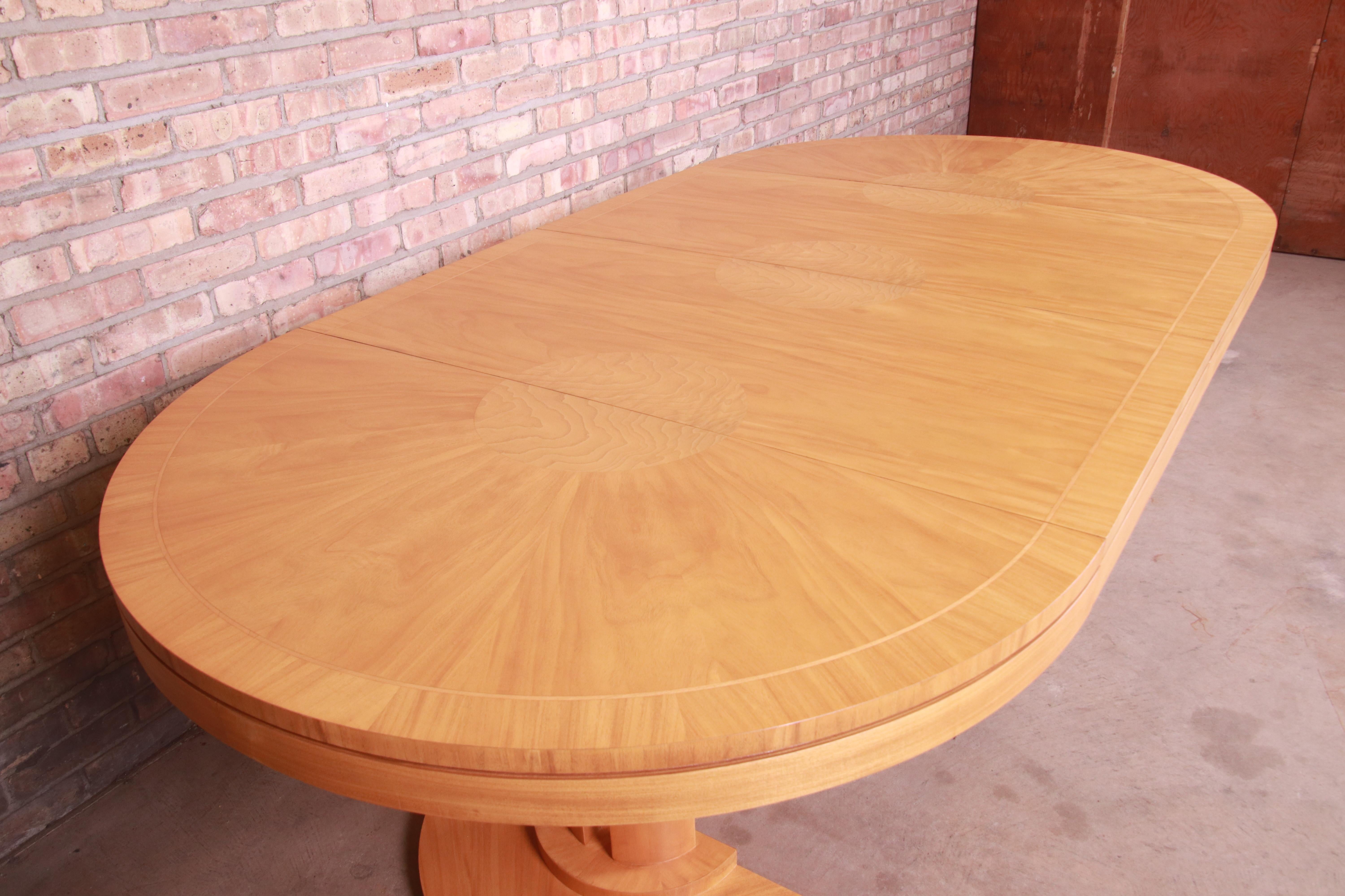 Wood Charles Pfister for Baker Primavera Pedestal Extension Dining Table, Refinished