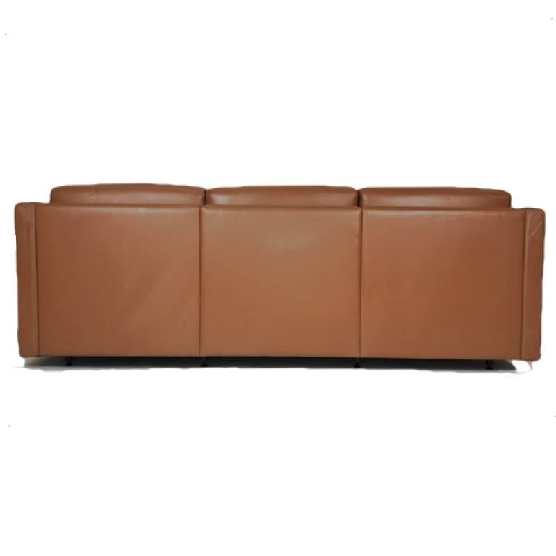 20th Century Charles Pfister for Knoll Box Stitched Leather Tuxedo Style Three-Seat Sofa